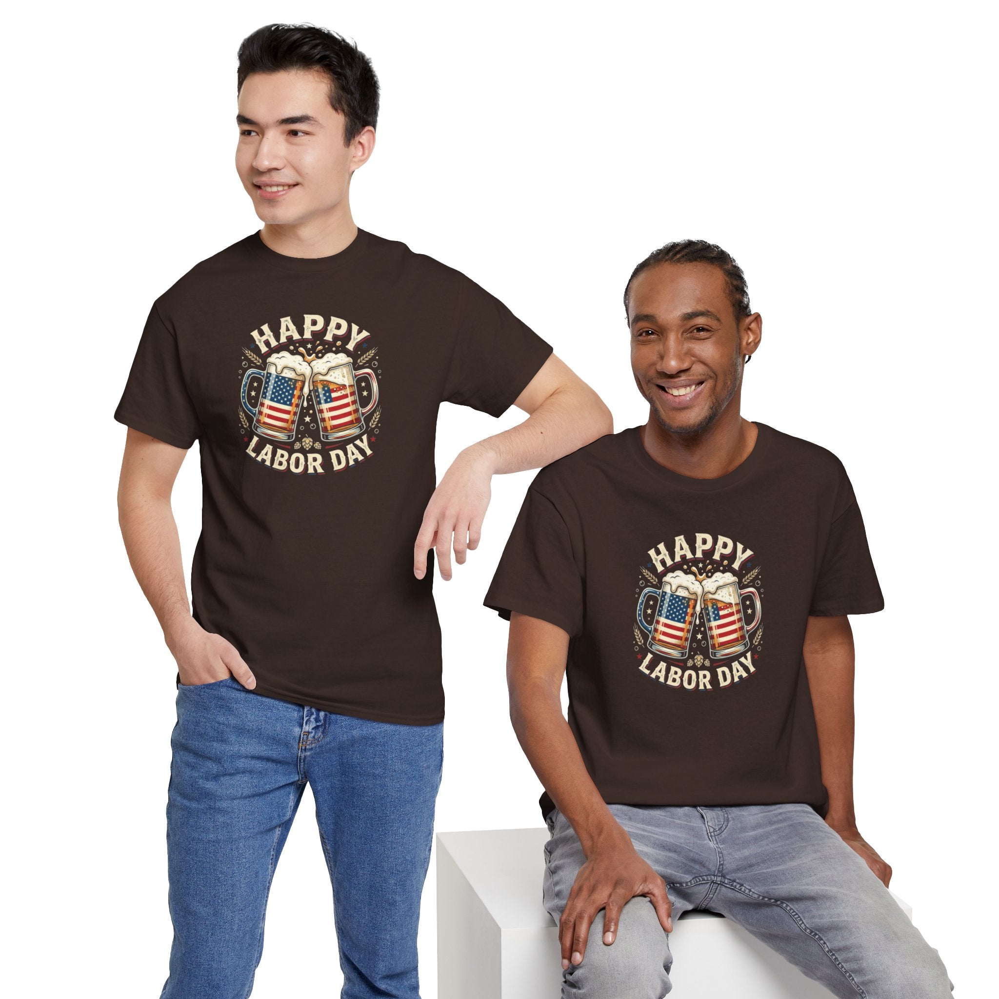 Happy Labor Day Beer Mugs T-Shirt | American Flag Cheers Tee