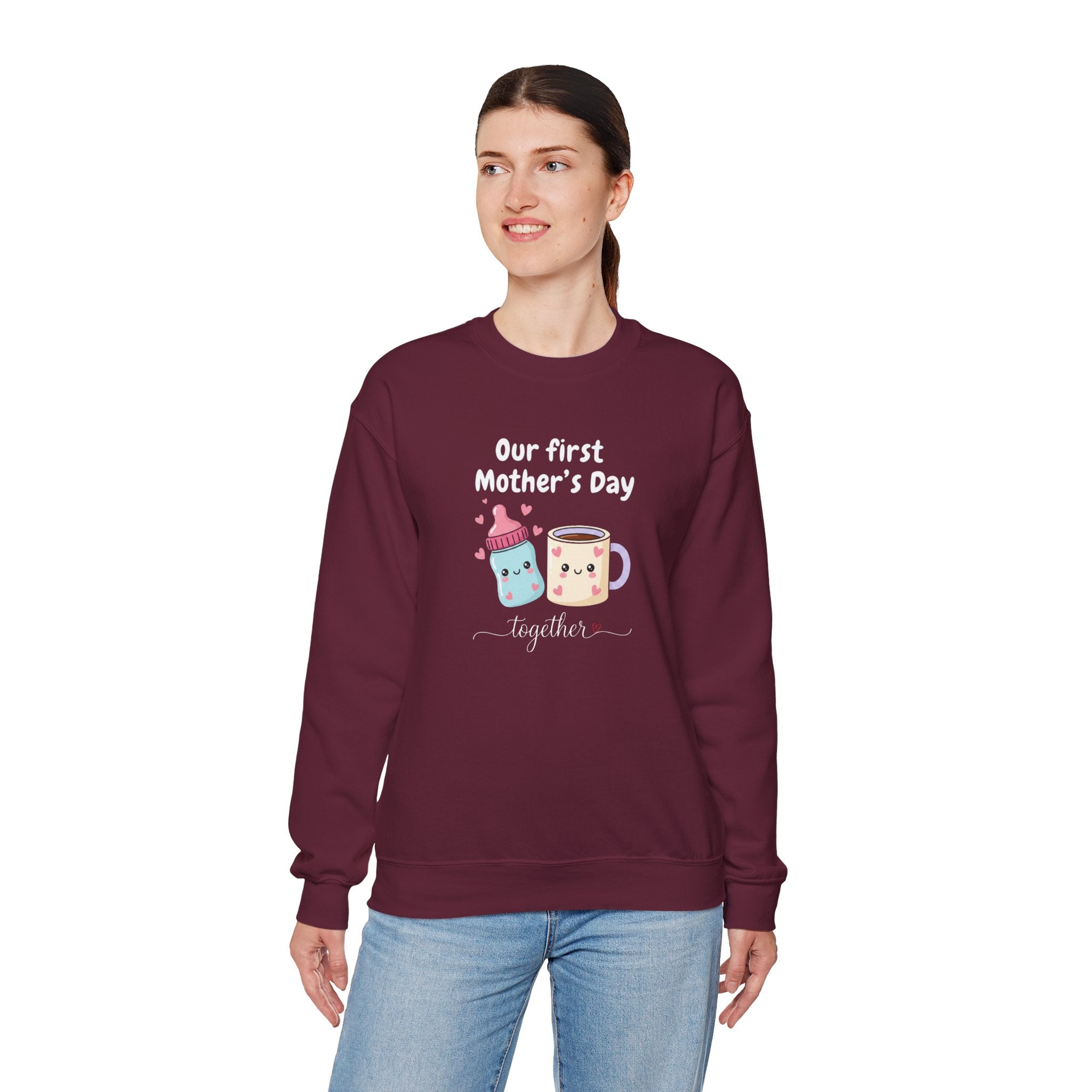 Our First Mother's Day Together sweatshirt | baby bottle and coffee mug