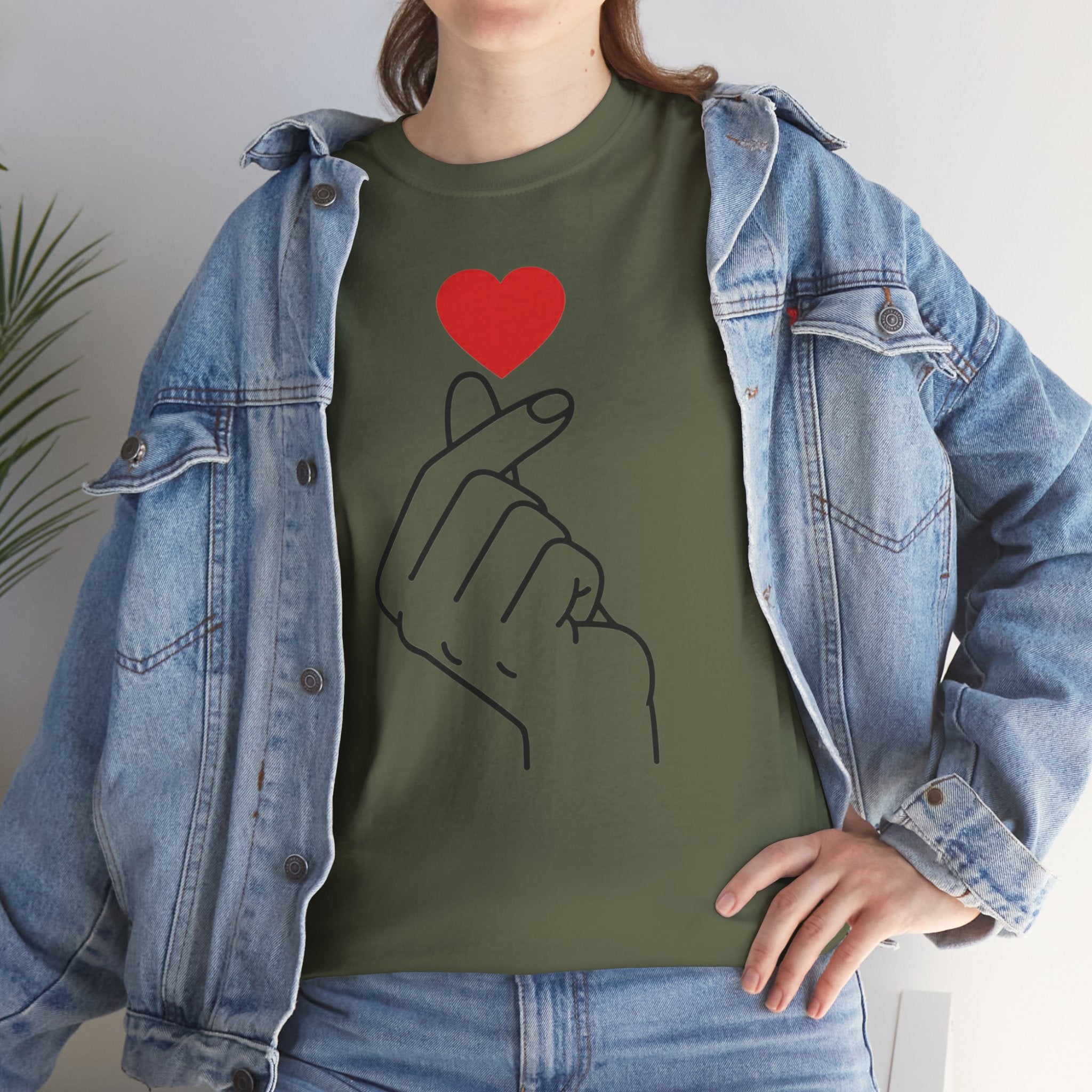 Valentine's Day Finger Heart Minimal Love Line Art T-Shirt