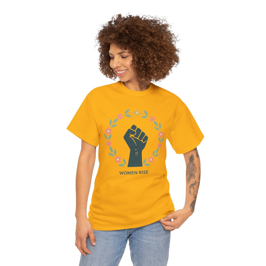 Women Rise Fist Tee | Feminist Power Floral Wreath T-Shirt