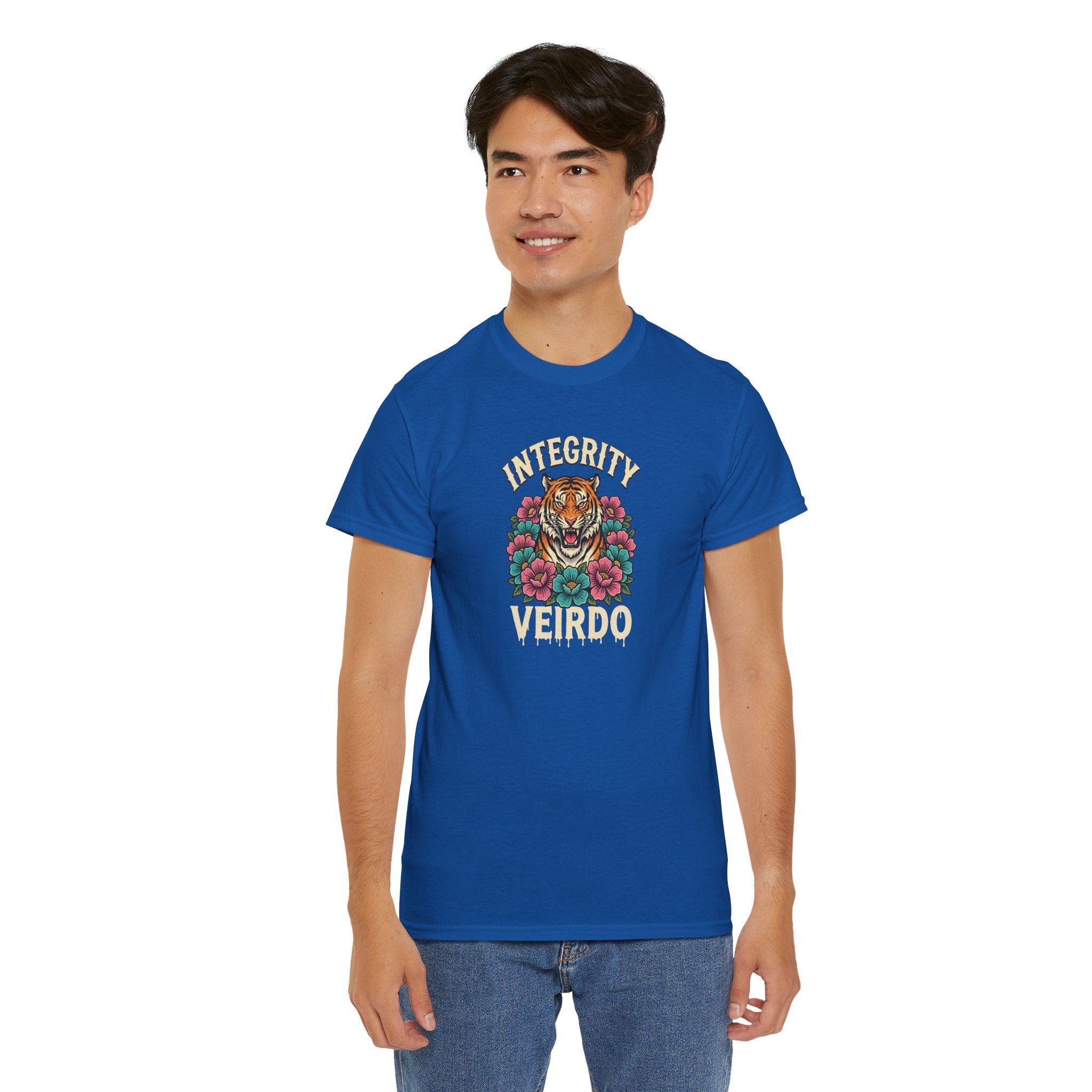 Integrity Weirdo T-Shirt | Tiger and Floral Illustration