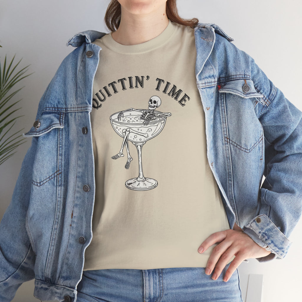 Quittin' Time Champagne Glass Illustration Tee | Retro Cocktail Shirt