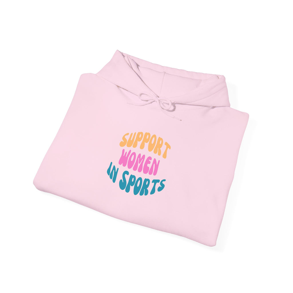 Support Women in Sports Hoodie | Rainbow Text Athletic Advocacy Sweatshirt