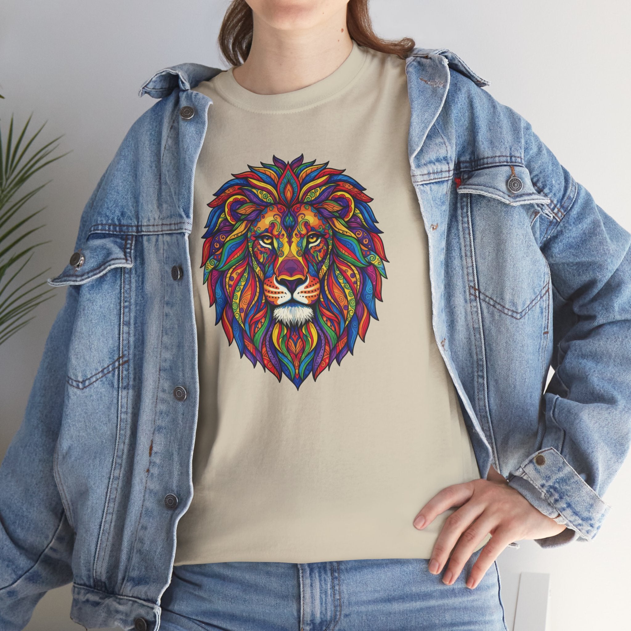 Colorful Geometric Lion T-Shirt | Vibrant Tribal Lion Tee, Graphic Animal Shirt
