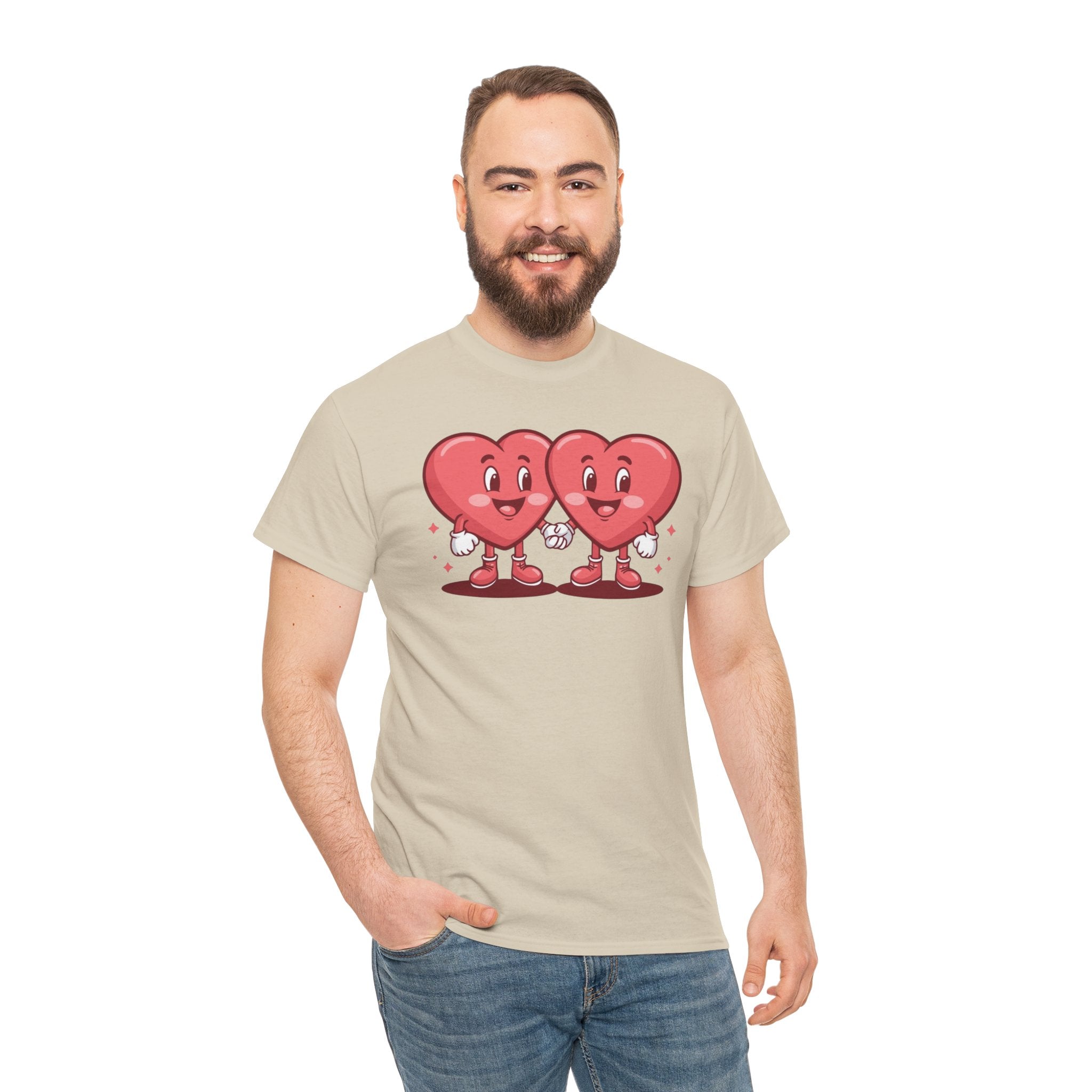 Twin Hearts Holding Hands T-Shirt | Cute Valentine's Couple Design