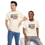 Happy Labor Day T-Shirt | Patriotic Floral Sunburst, Red Blue Holiday Tee