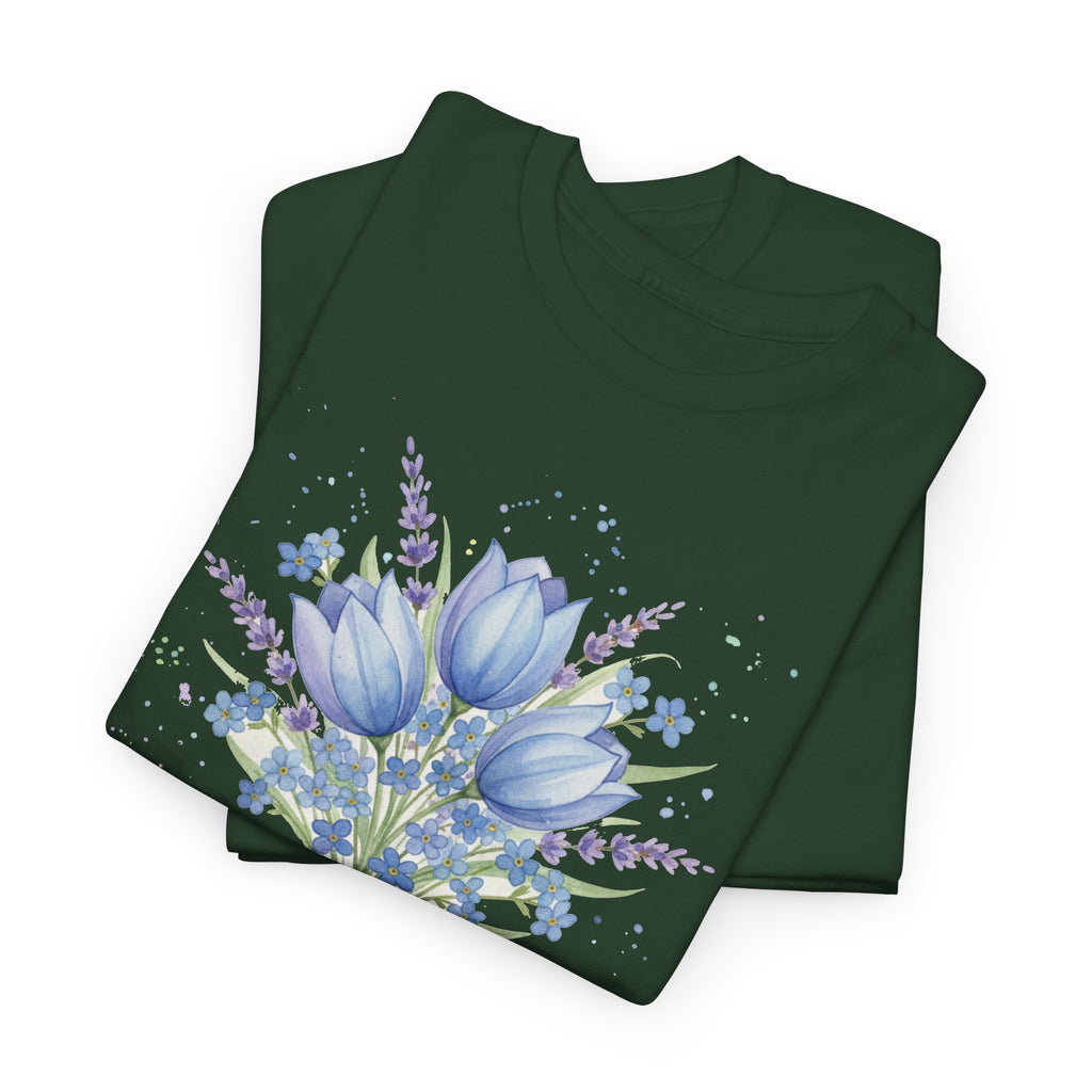 Blue Tulip Bouquet Tee | Watercolor Floral Shirt, Spring Flower Design