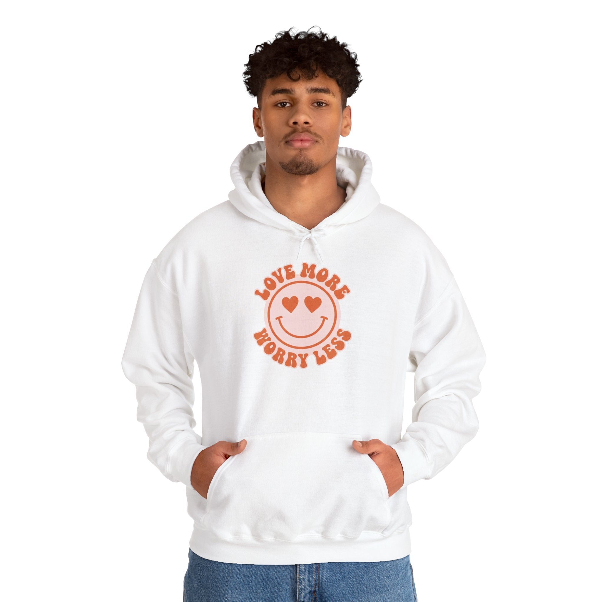 Valentine's Day Love More Worry Less Hoodie | Heart Eyes Smiley