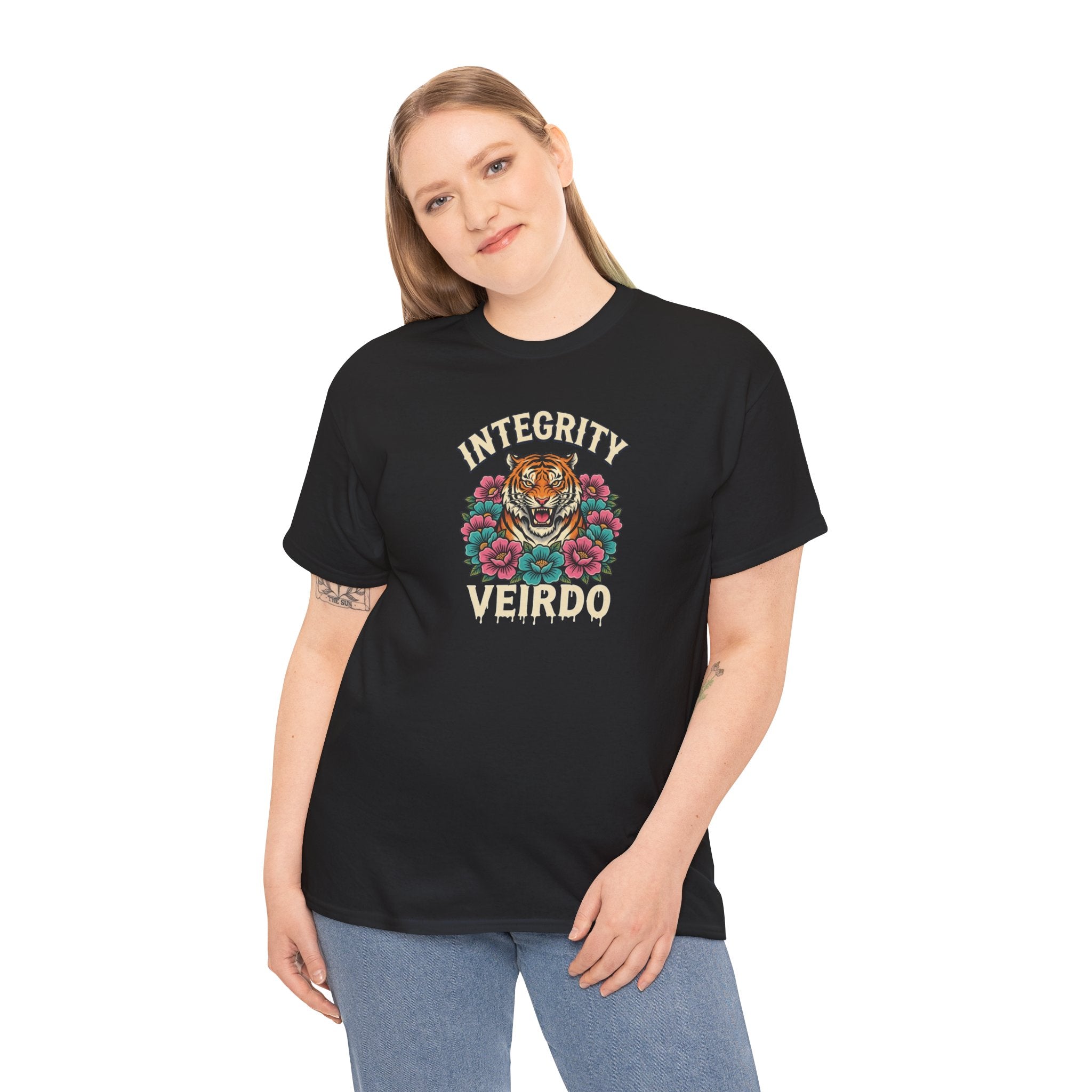 Integrity Weirdo T-Shirt | Tiger and Floral Illustration