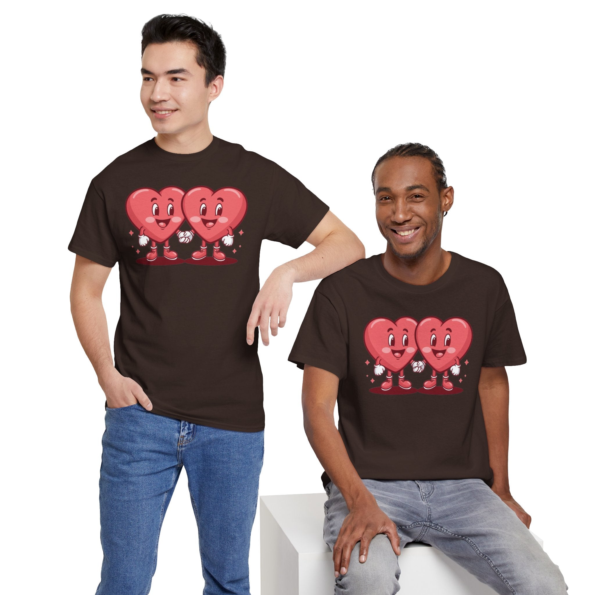Twin Hearts Holding Hands T-Shirt | Cute Valentine's Couple Design