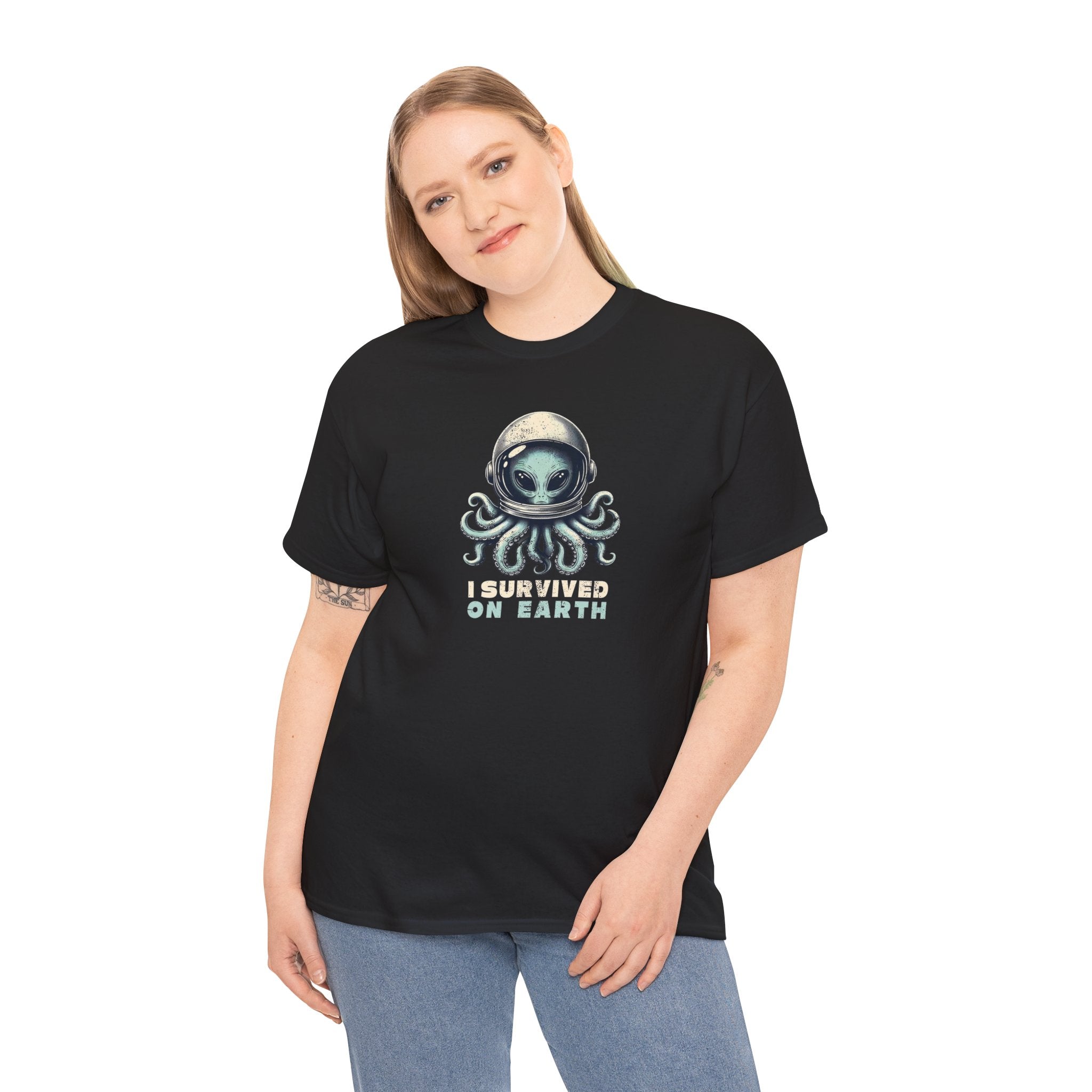 I Survived on Earth Alien Octopus Tee | Space Helmet Illustration