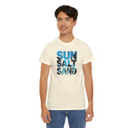 Sun Salt Sand T-Shirt | Beach Typography Tee, Ocean Photo Fill