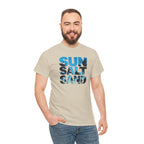 Sun Salt Sand T-Shirt | Beach Typography Tee, Ocean Photo Fill