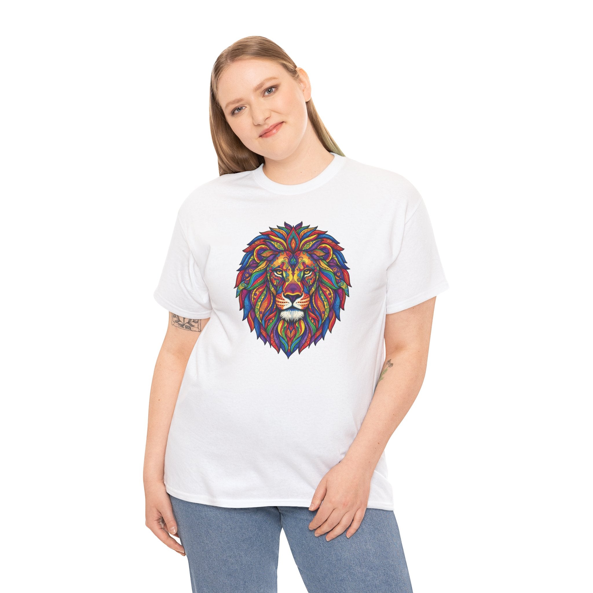 Colorful Geometric Lion T-Shirt | Vibrant Tribal Lion Tee, Graphic Animal Shirt