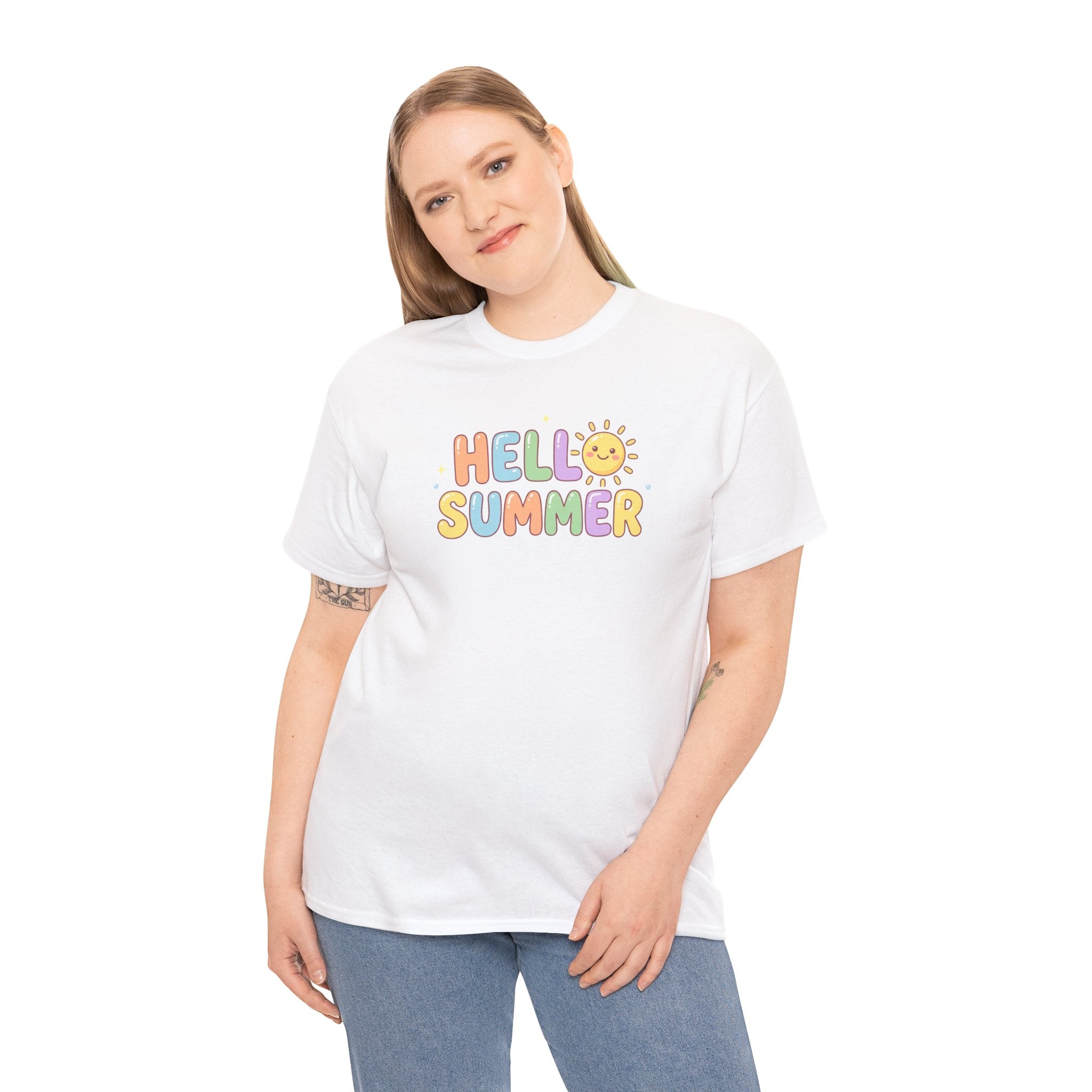 Hello Summer sun graphic Tee | pastel retro bubble letters