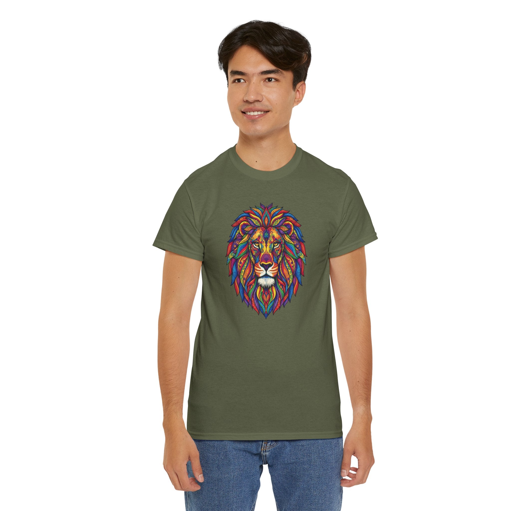 Colorful Geometric Lion T-Shirt | Vibrant Tribal Lion Tee, Graphic Animal Shirt