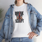 Break the Script hands ripping text Tee | Rebellious typography shirt