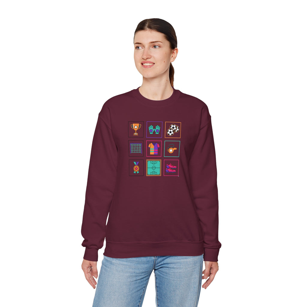 Sports Icons grid Crewneck Sweatshirt | soccer, trophy, cleats, whistle