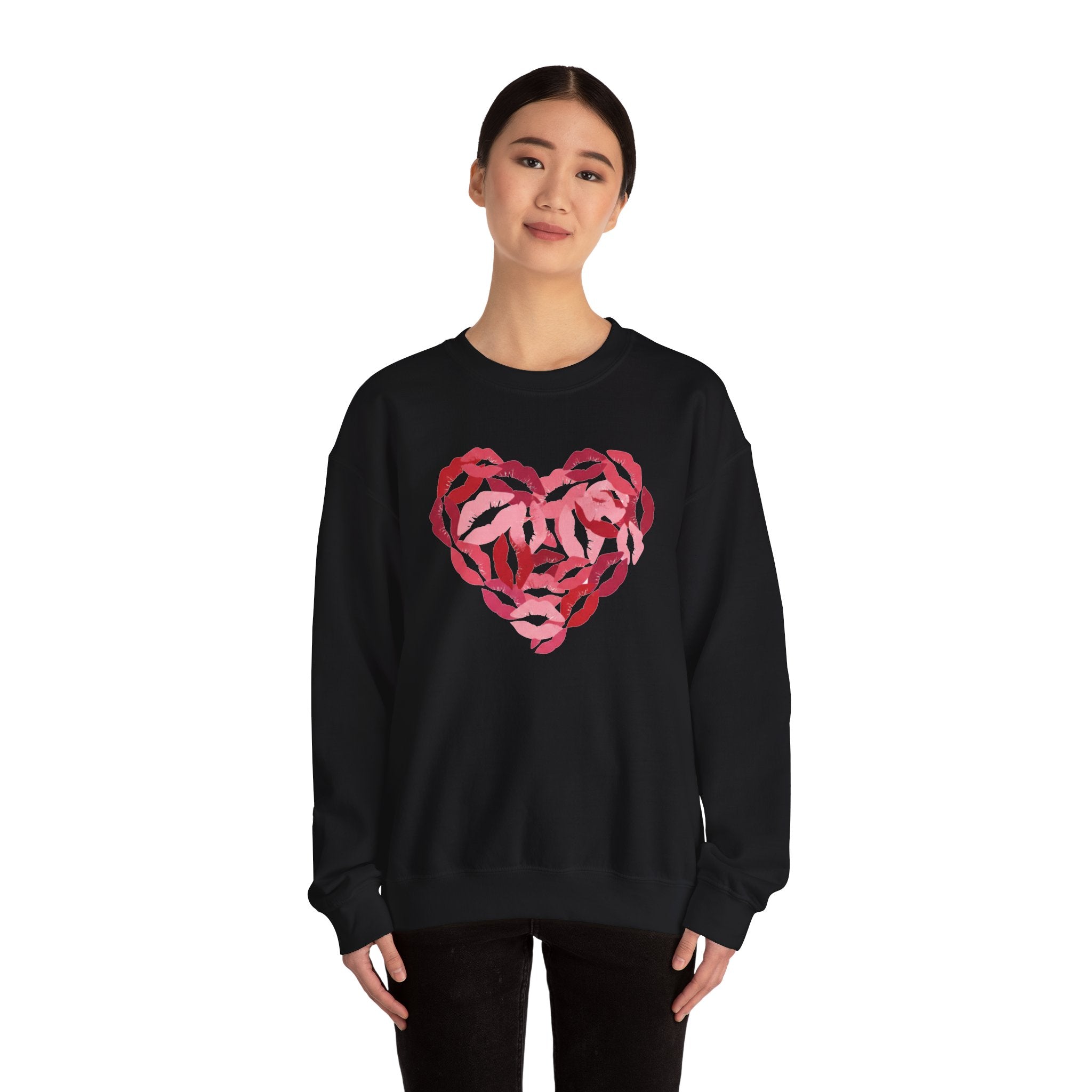 Valentine's Day Kiss Mark Heart Sweatshirt | Lip Print Heart Graphic