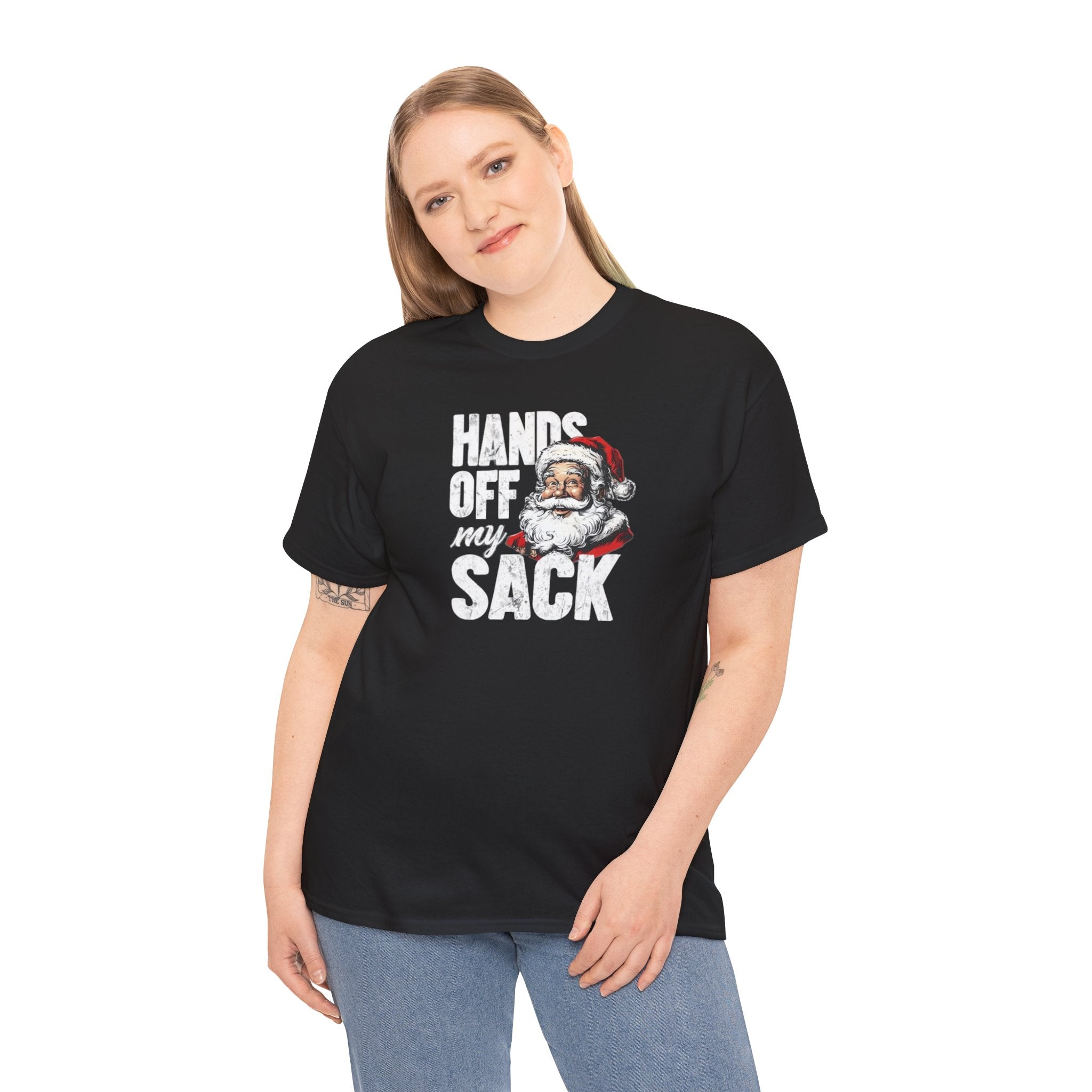 Hands Off My Sack Santa T-Shirt | Funny Christmas Holiday Tee