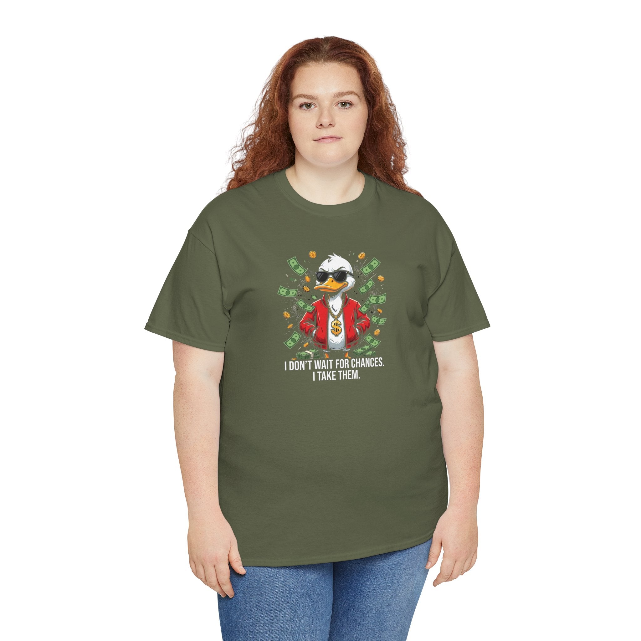 Cool Duck in Suit I Don't Wait For Chances I Take Them T-Shirt | Money Graphic