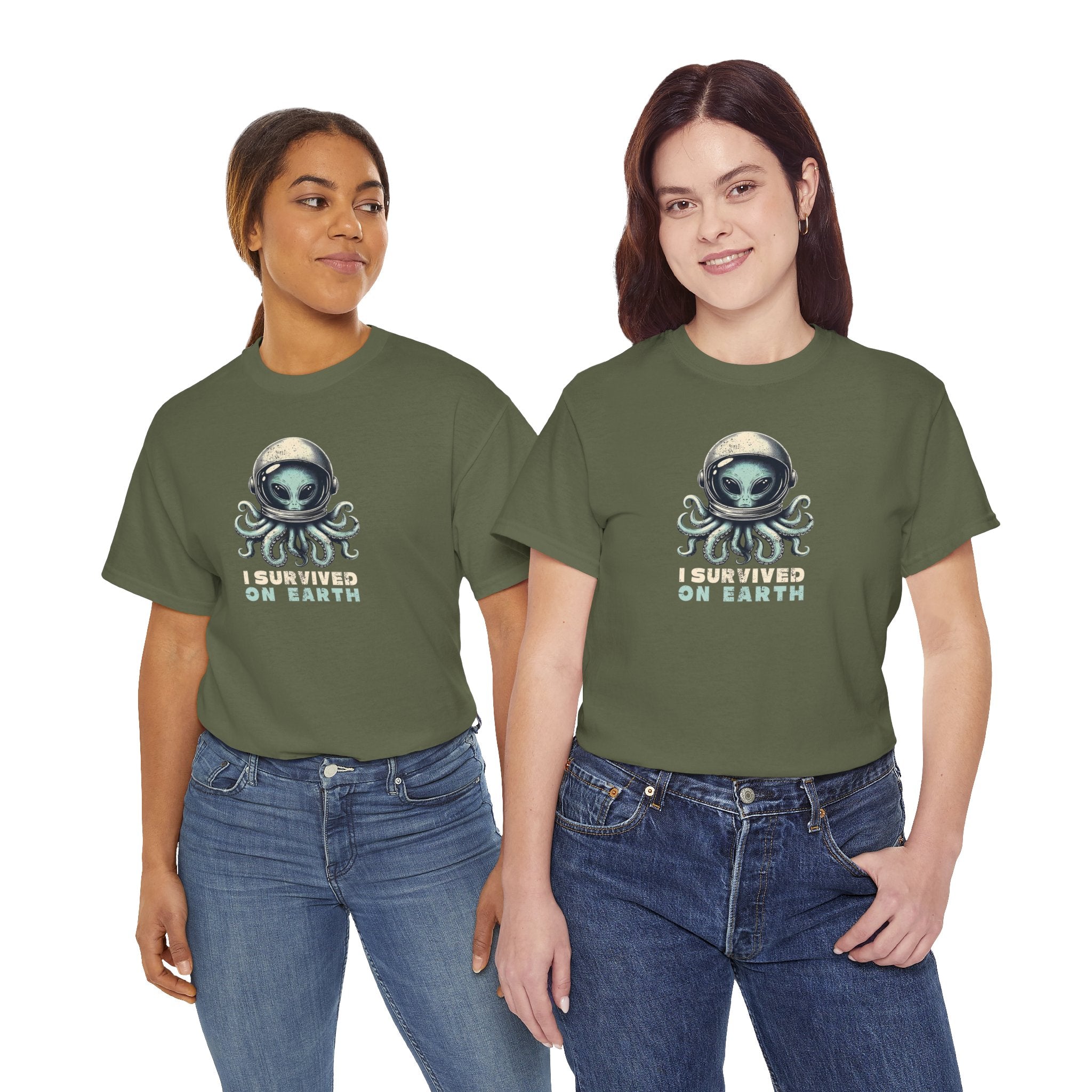 I Survived on Earth Alien Octopus Tee | Space Helmet Illustration