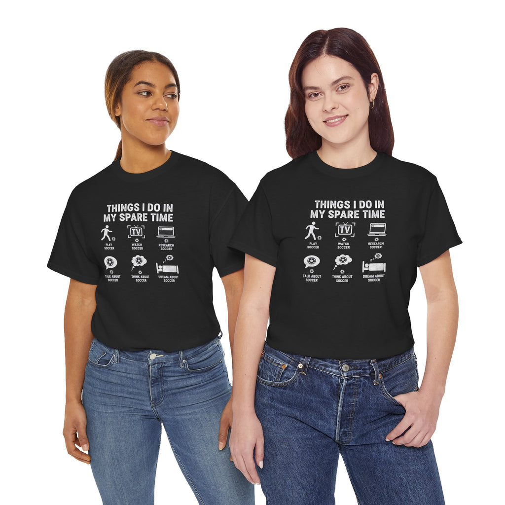 Things I Do In My Spare Time Tee | Gaming Soccer, TV, Reading, Gardening Icons