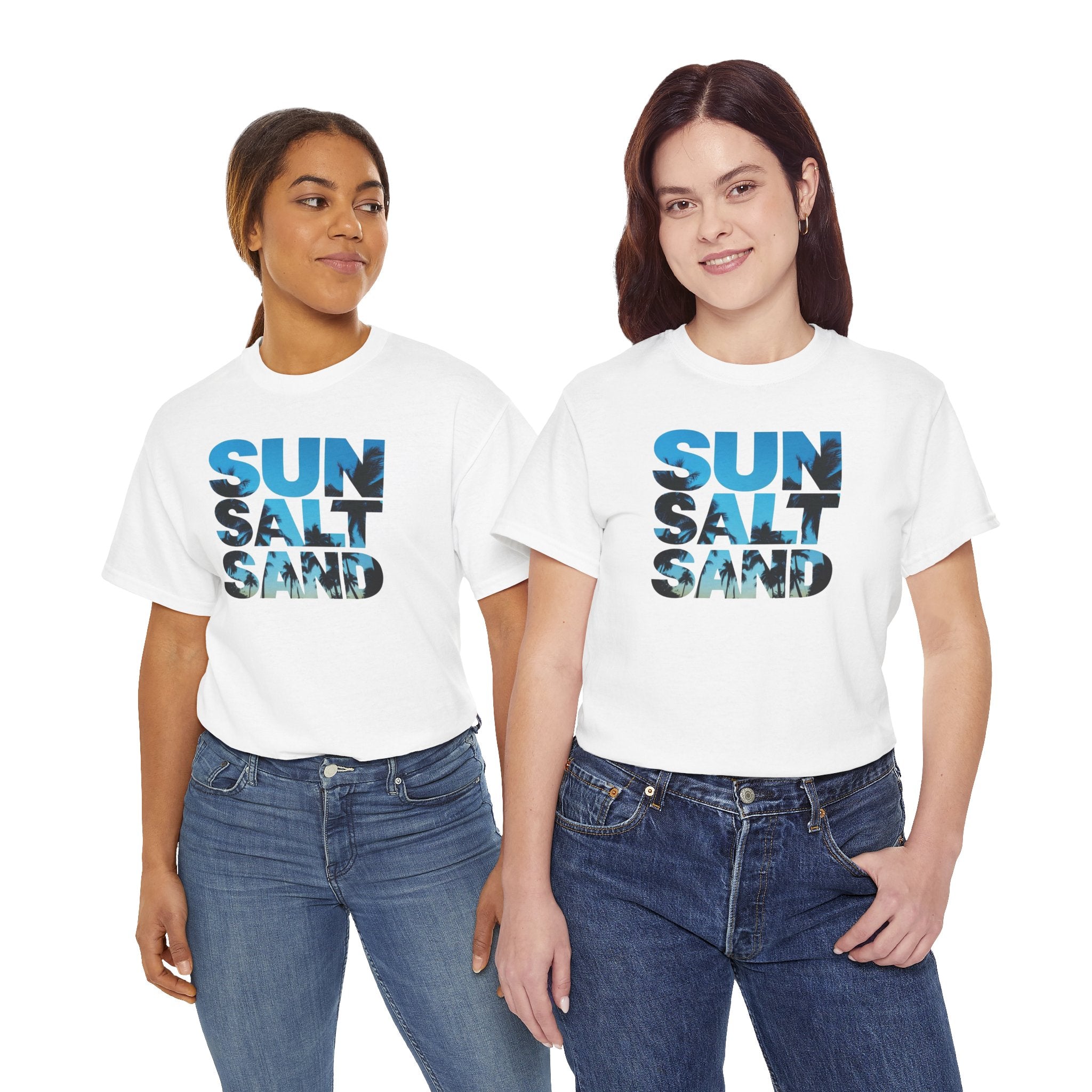 Sun Salt Sand T-Shirt | Beach Typography Tee, Ocean Photo Fill