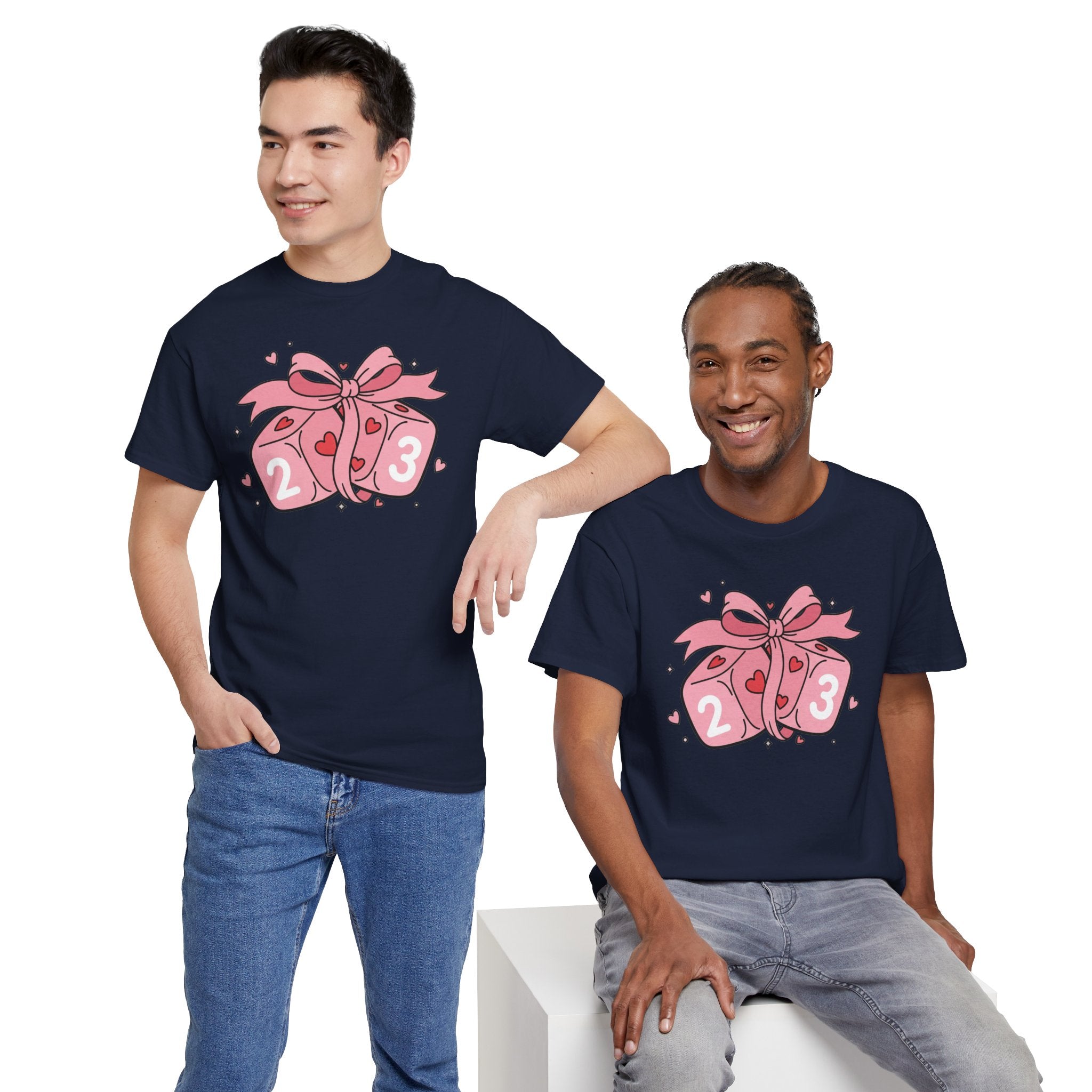Valentine's Day Pink Dice T-Shirt | Cute D6 Gaming Tee with Bow