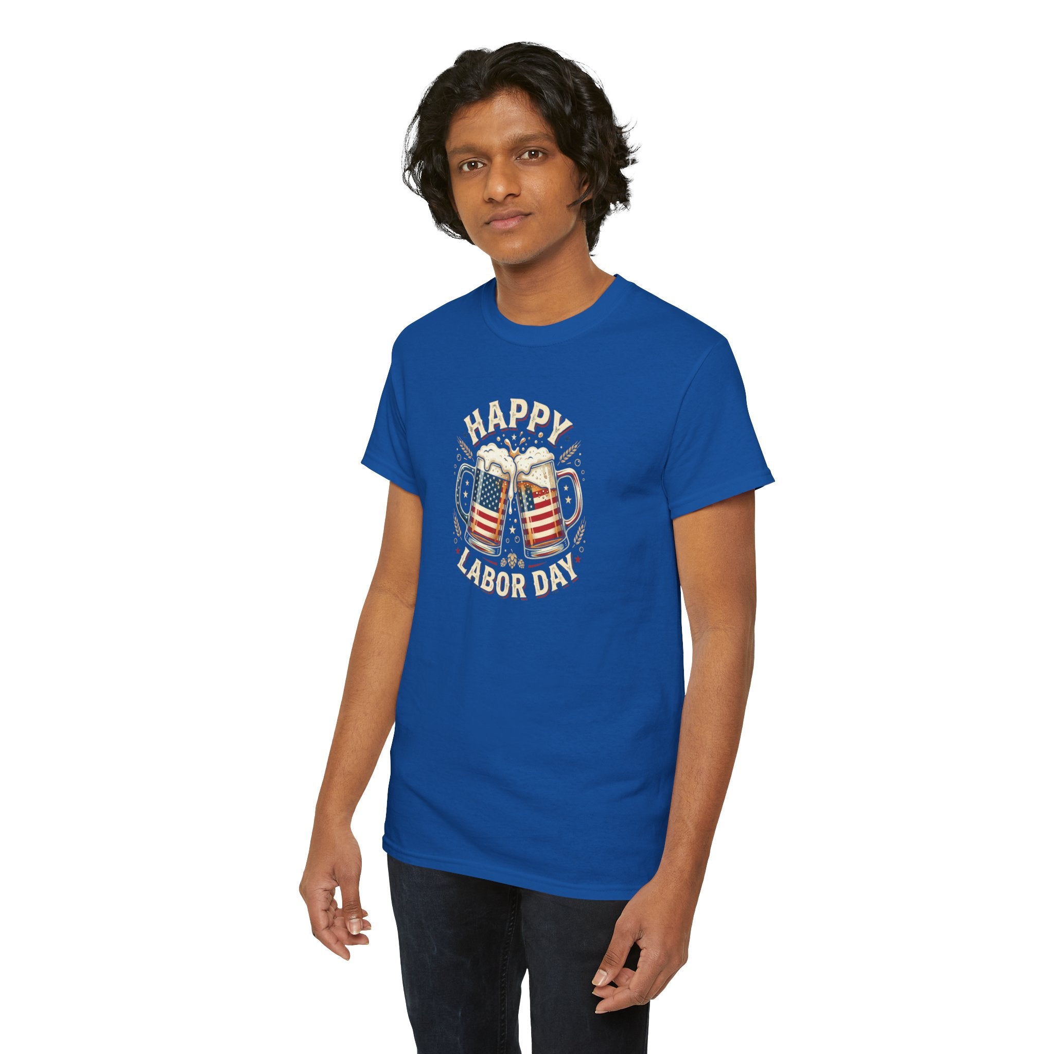 Happy Labor Day Beer Mugs T-Shirt | American Flag Cheers Tee