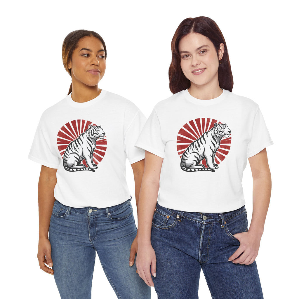 White Tiger with Rising Sun Tee | Japanese Tiger Graphic T-Shirt