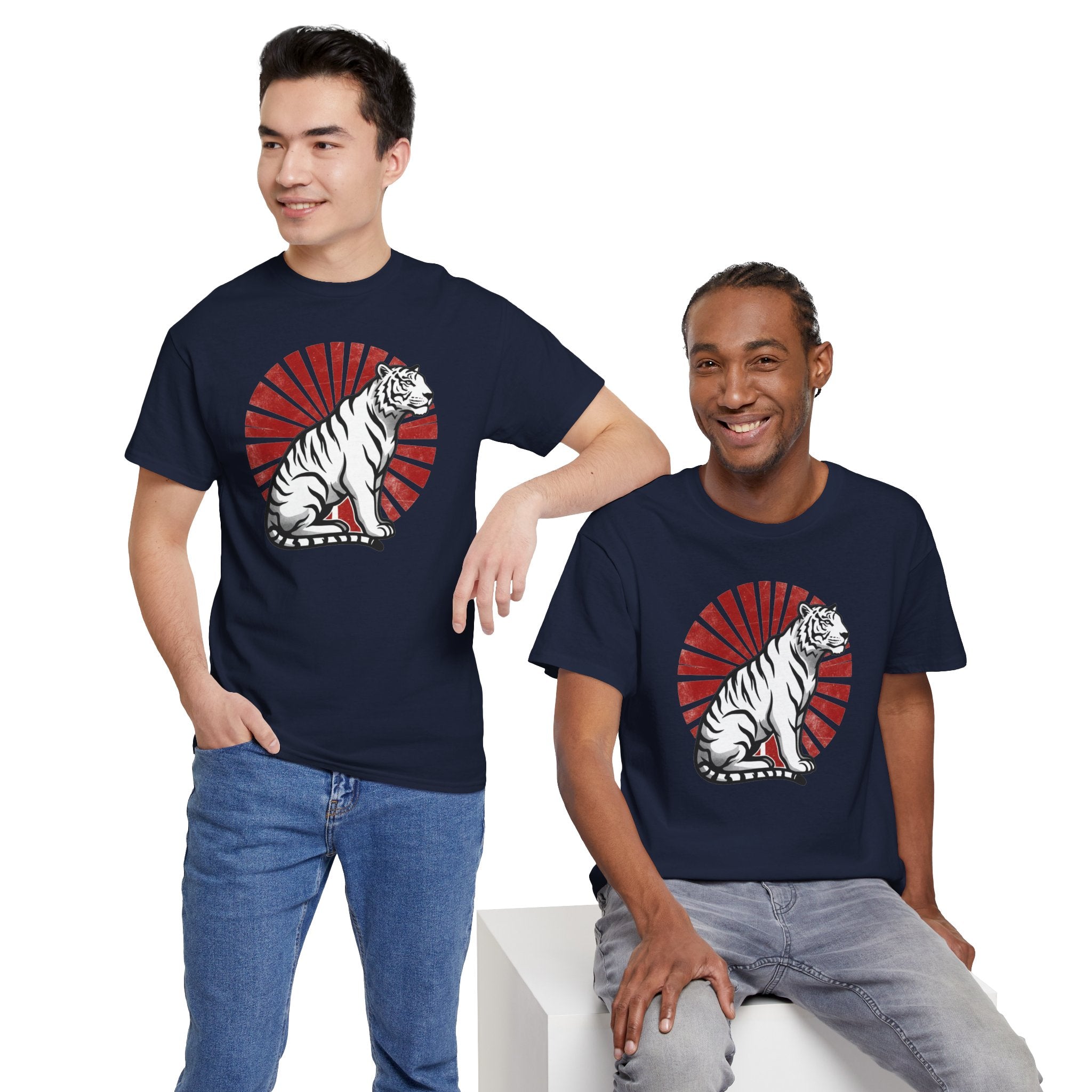 White Tiger with Rising Sun Tee | Japanese Tiger Graphic T-Shirt