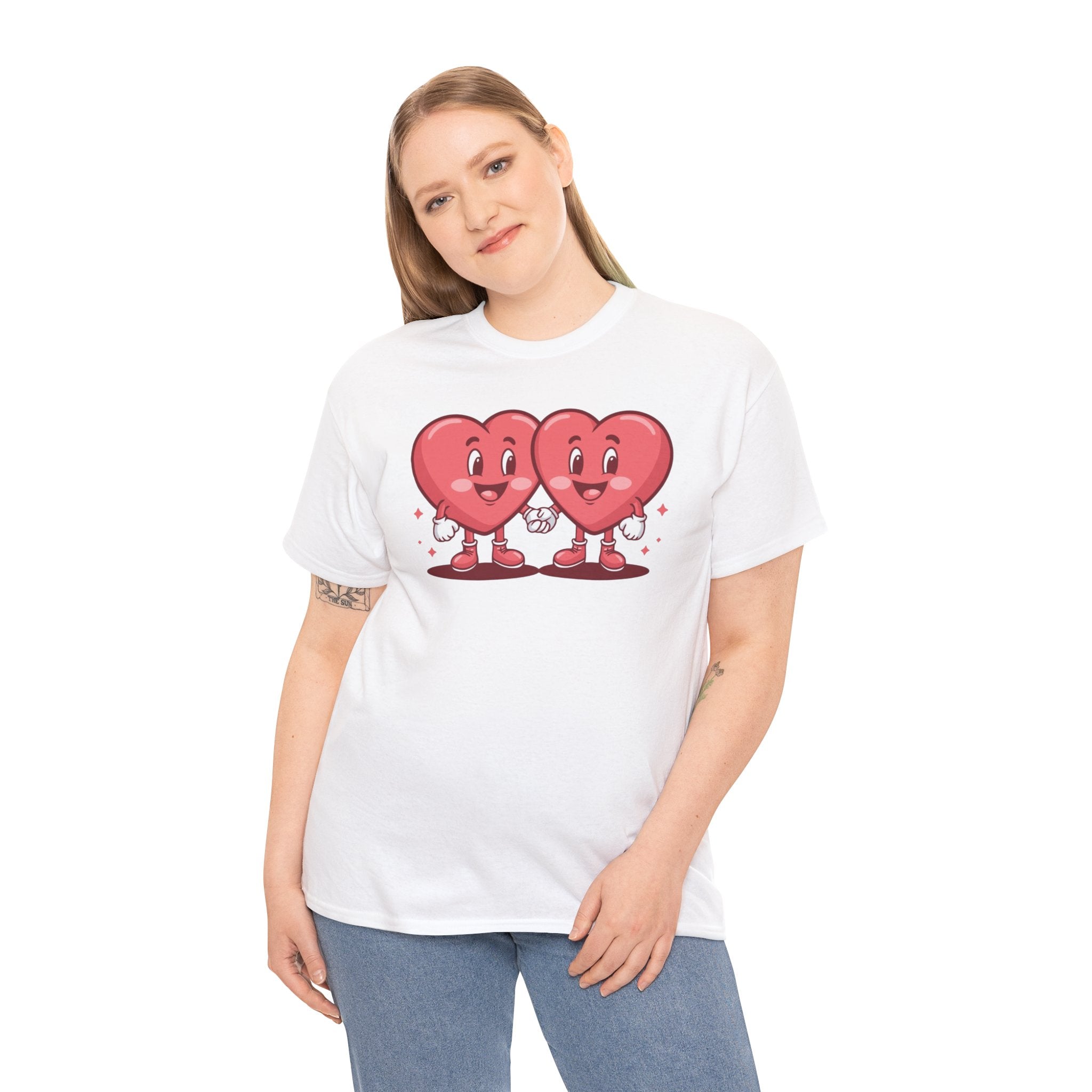 Twin Hearts Holding Hands T-Shirt | Cute Valentine's Couple Design
