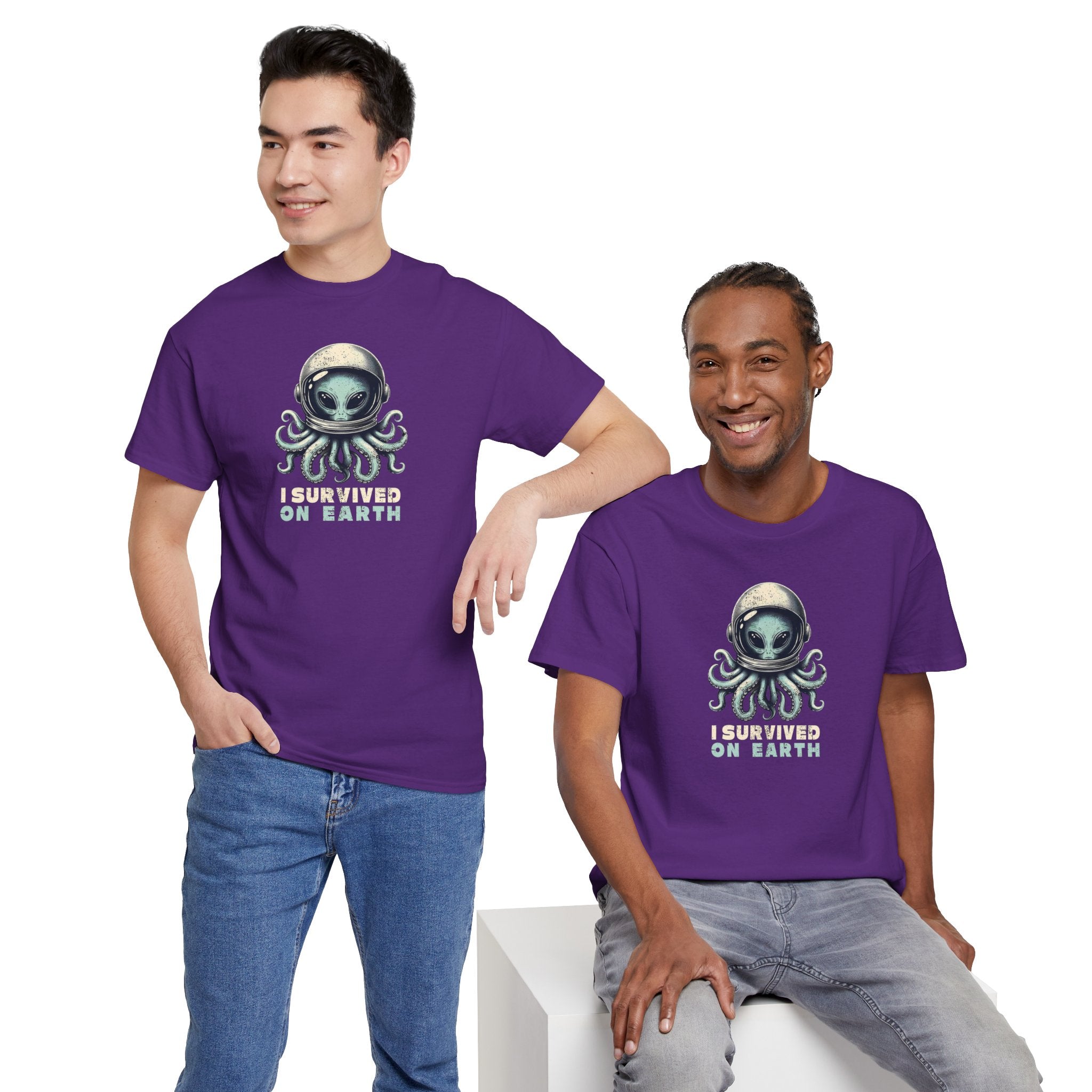 I Survived on Earth Alien Octopus Tee | Space Helmet Illustration
