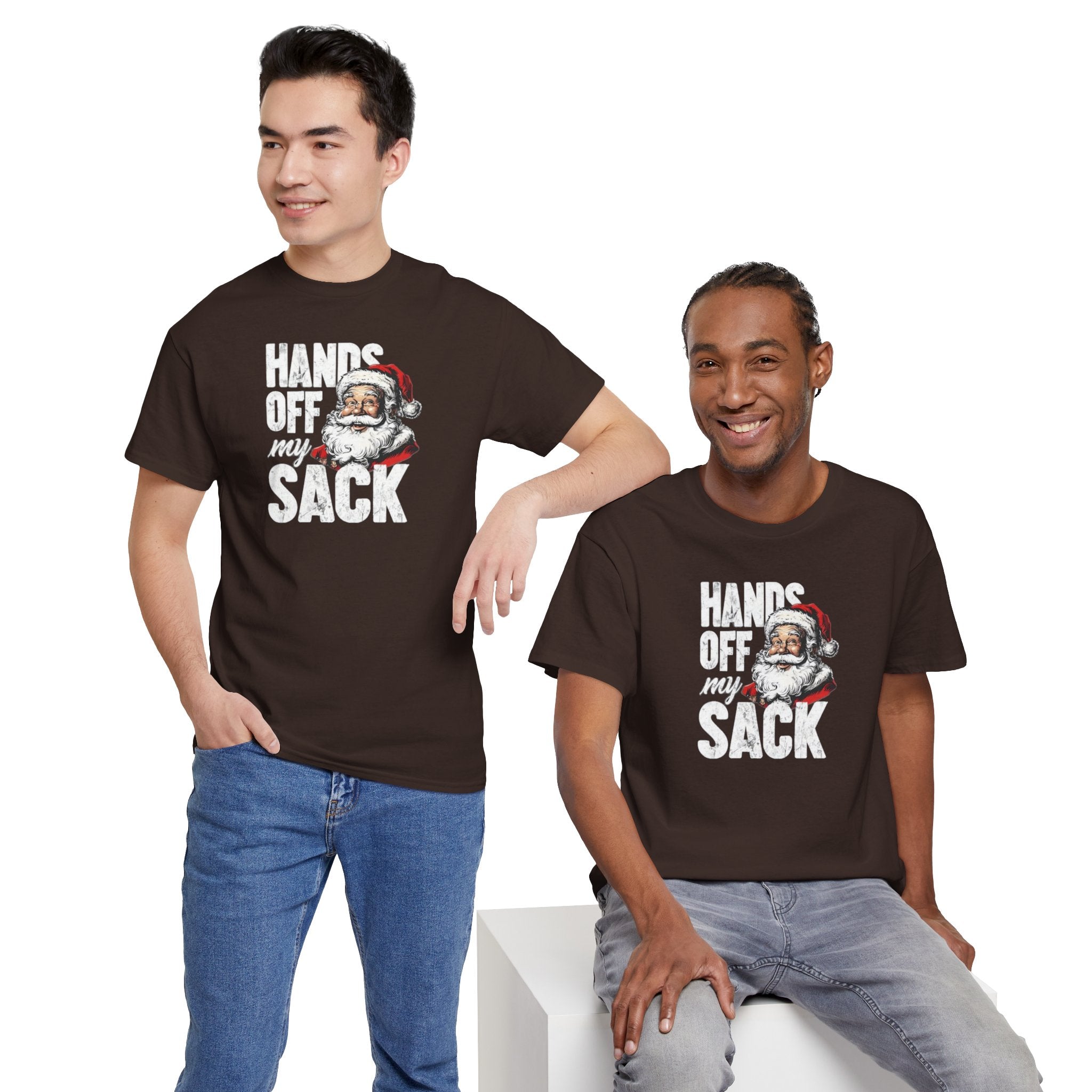 Hands Off My Sack Santa T-Shirt | Funny Christmas Holiday Tee