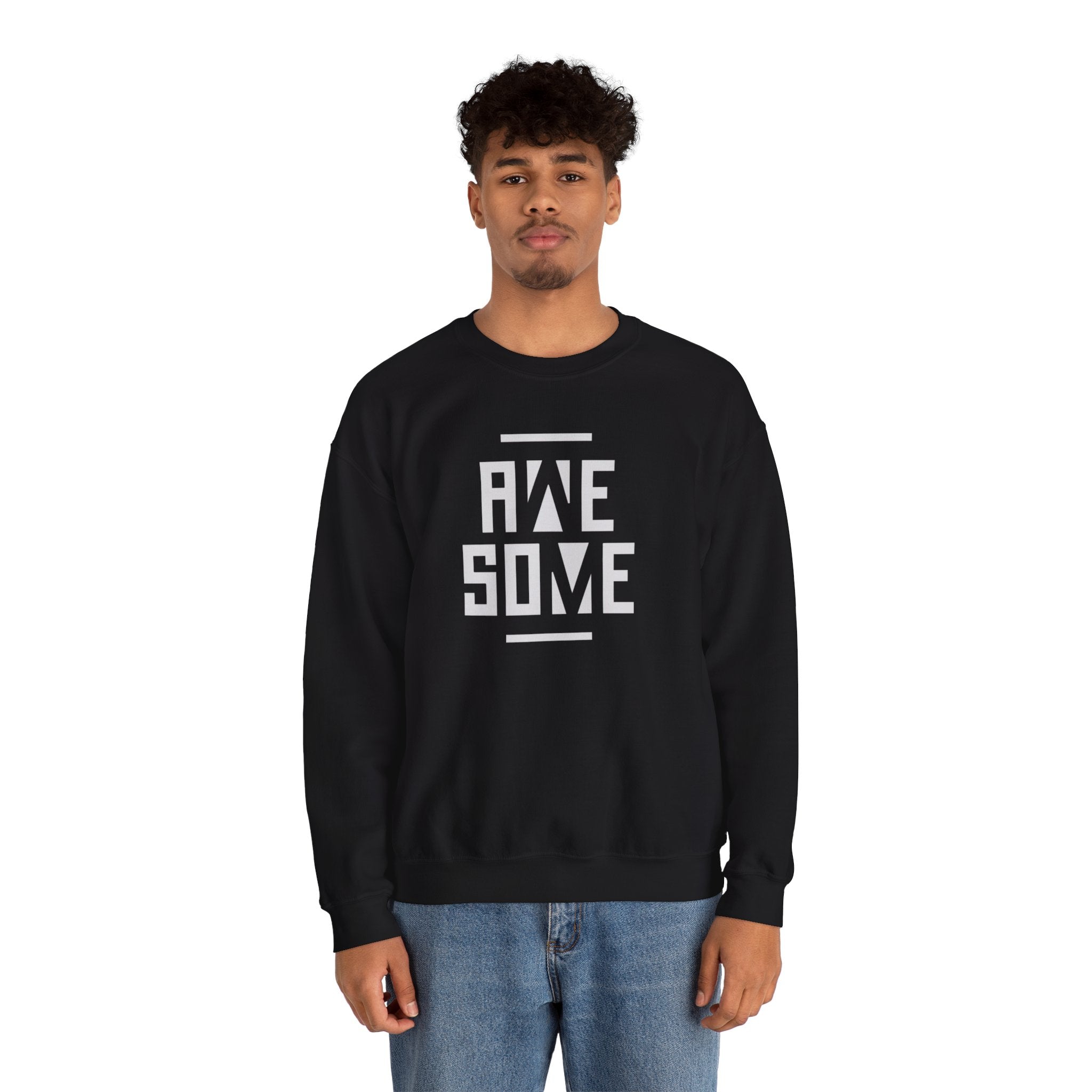 Awesome Block Letter Sweatshirt | Bold Typography Crewneck, Black
