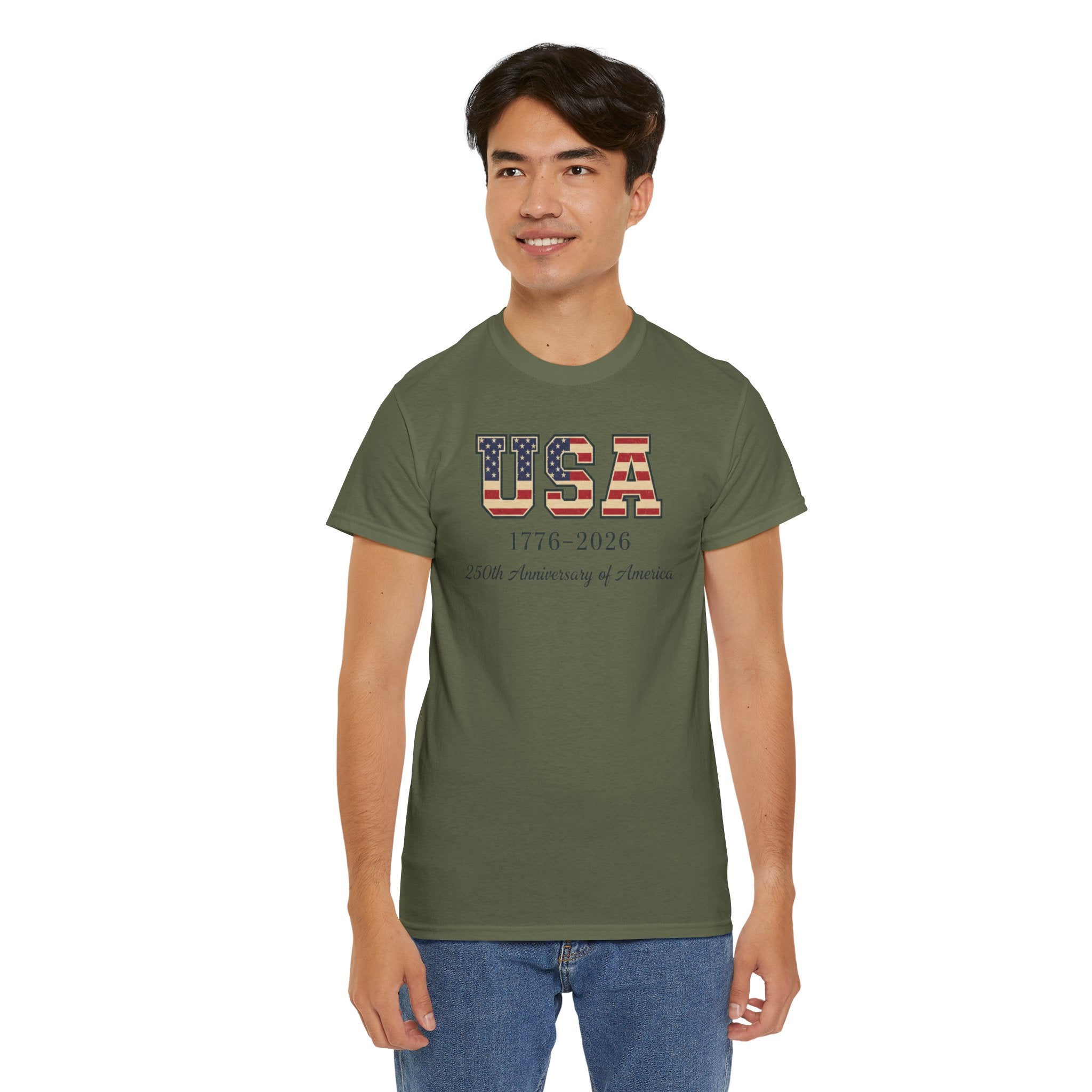 USA 1776-2026 250th Anniversary T-Shirt | American Flag Letters Patriotic Tee