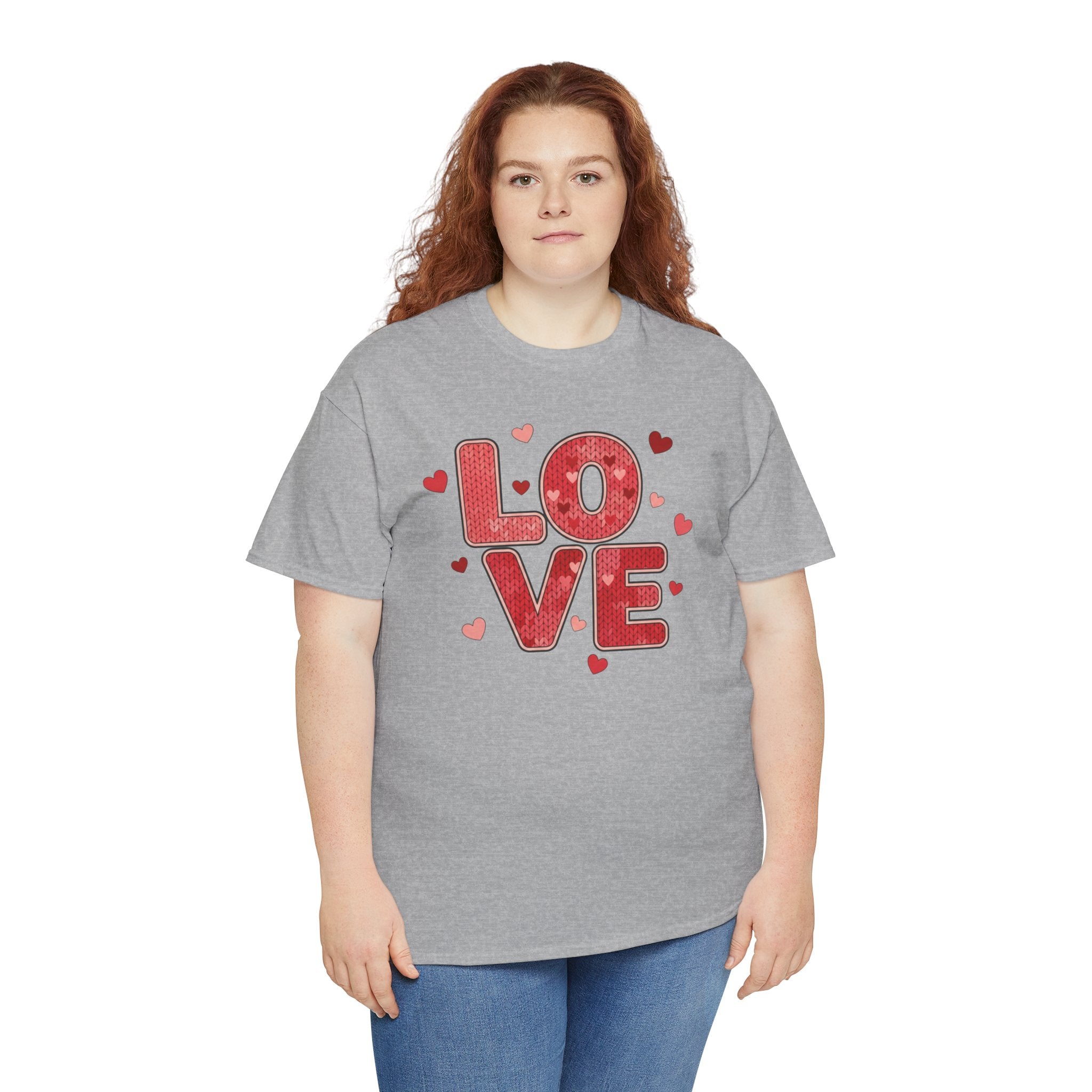 LOVE Heart Pattern T-Shirt  - Valentine Day Typography Tee with Red Hearts