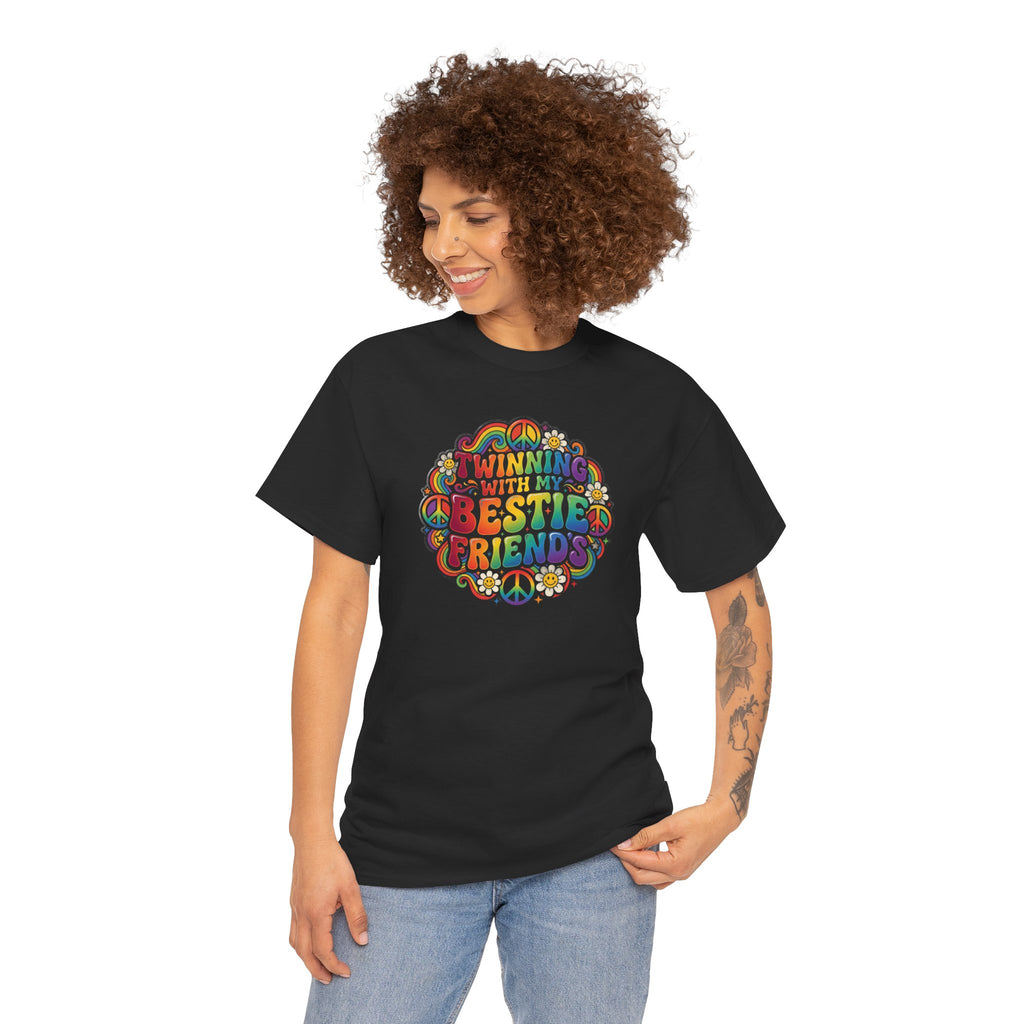 Twinning With My Bestie Friends tee | Rainbow Retro Peace Sign design