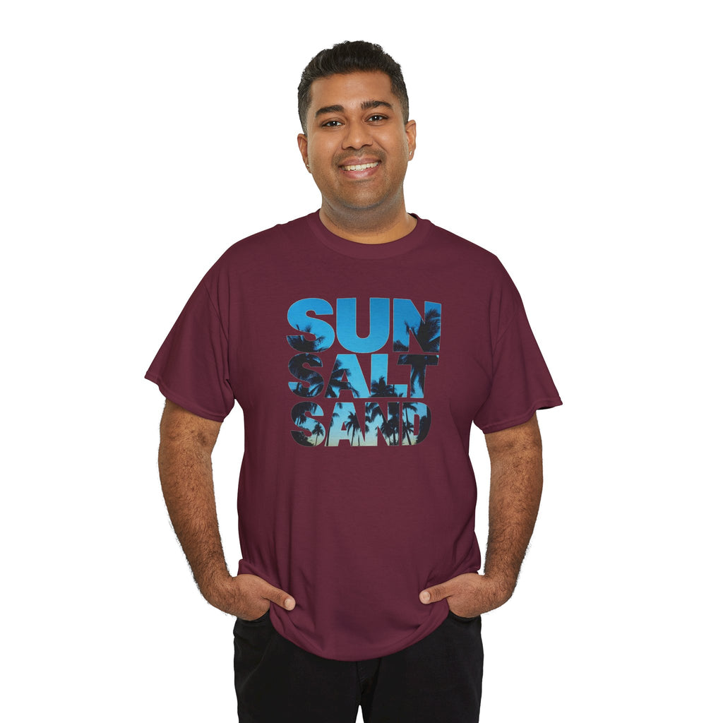 Sun Salt Sand T-Shirt | Beach Typography Tee, Ocean Photo Fill