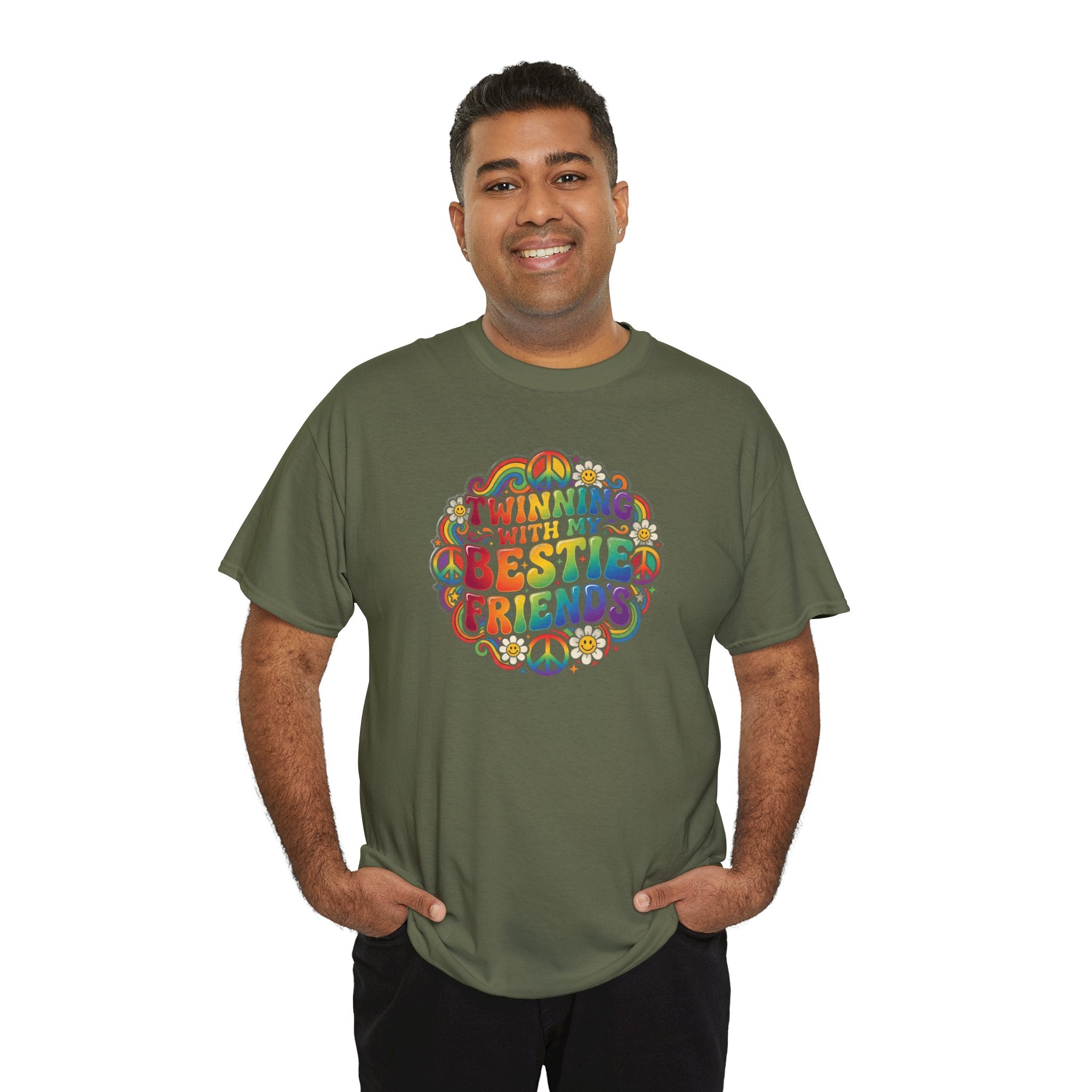 Twinning With My Bestie Friends tee | Rainbow Retro Peace Sign design