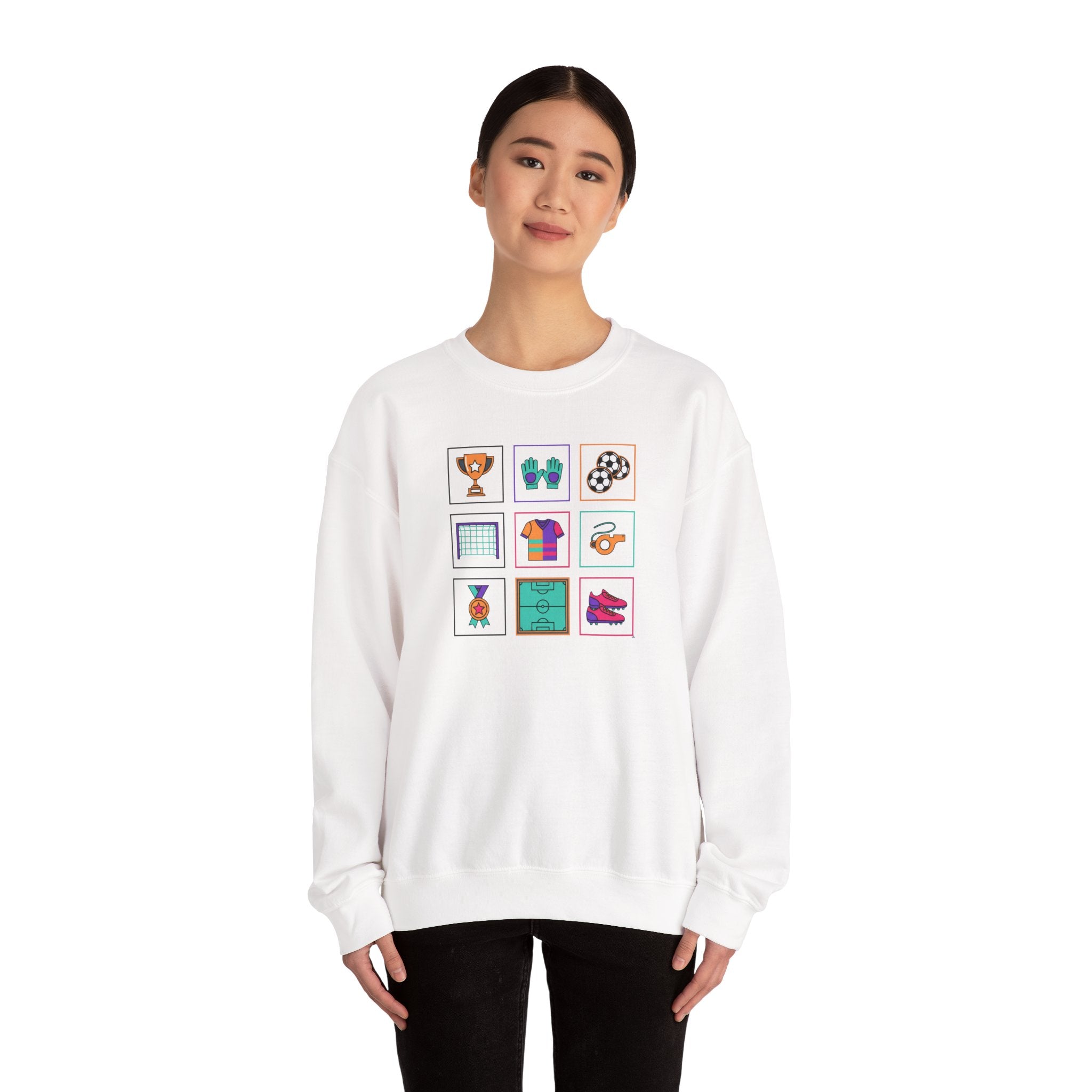 Sports Icons grid Crewneck Sweatshirt | soccer, trophy, cleats, whistle