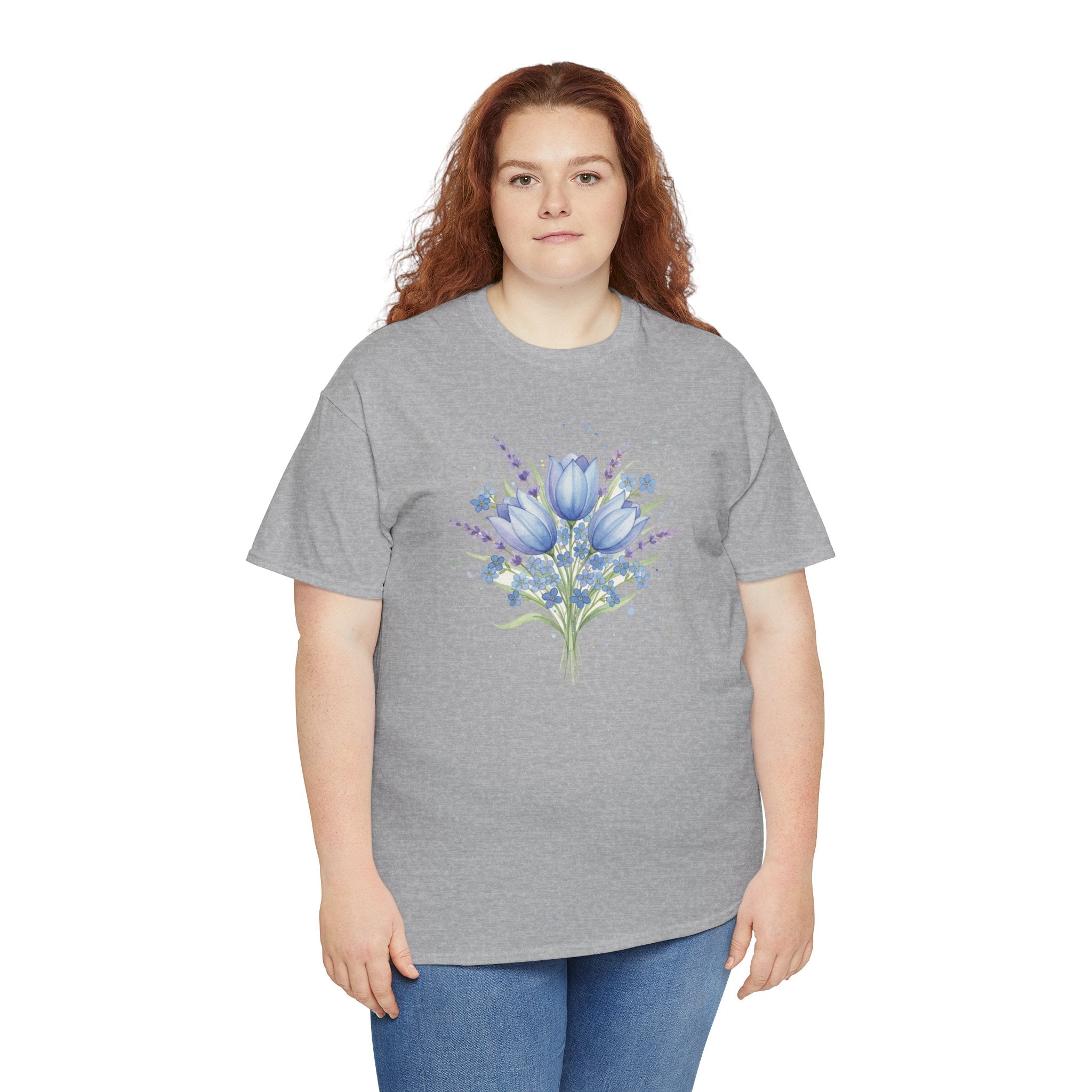 Blue Tulip Bouquet Tee | Watercolor Floral Shirt, Spring Flower Design