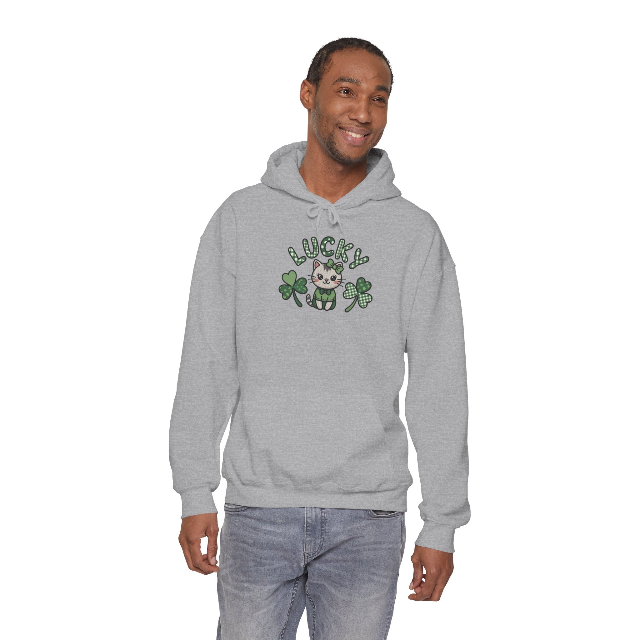 Lucky Cat with Shamrocks Hoodie | St. Patrick's Day Lucky Kitty sweatshirt