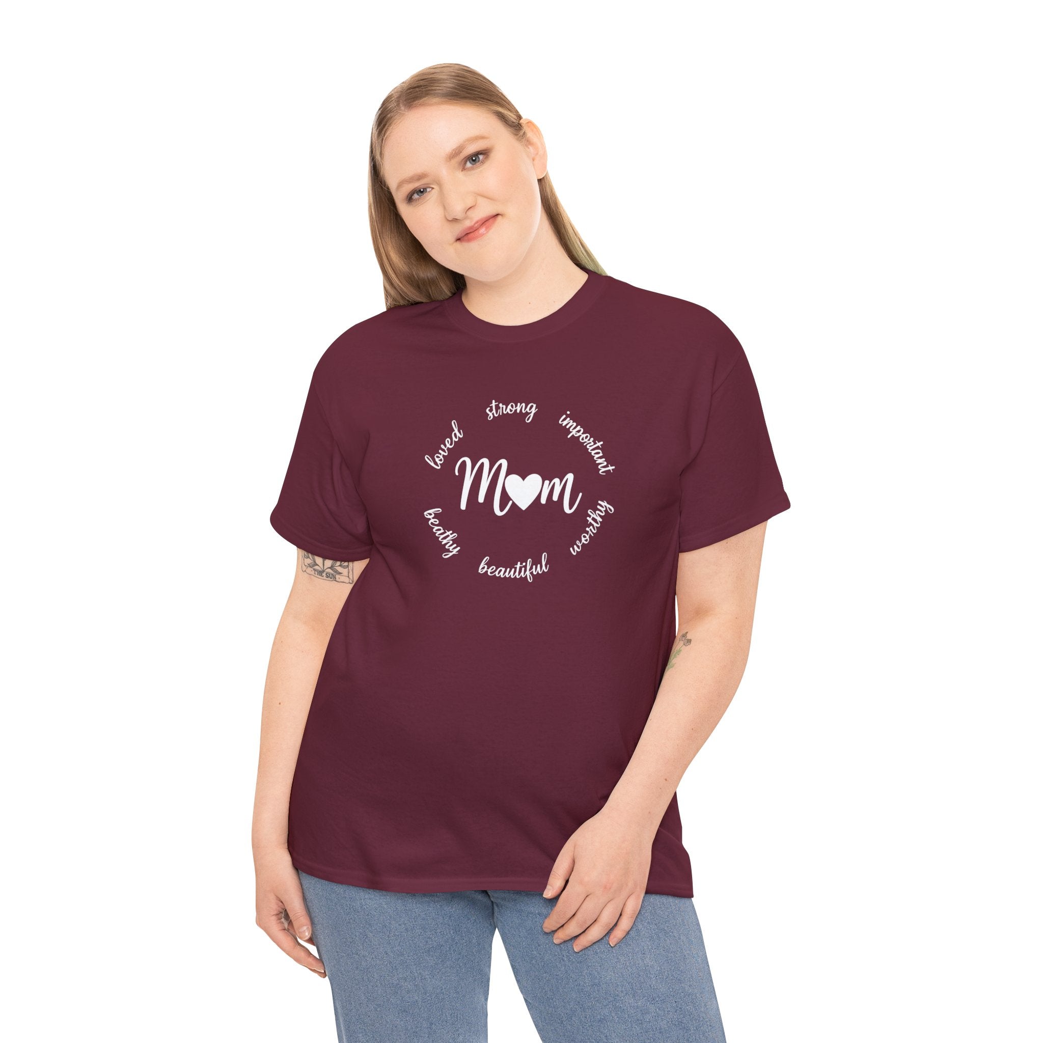 Mom Script Heart T-Shirt | Mom Circle Words Design