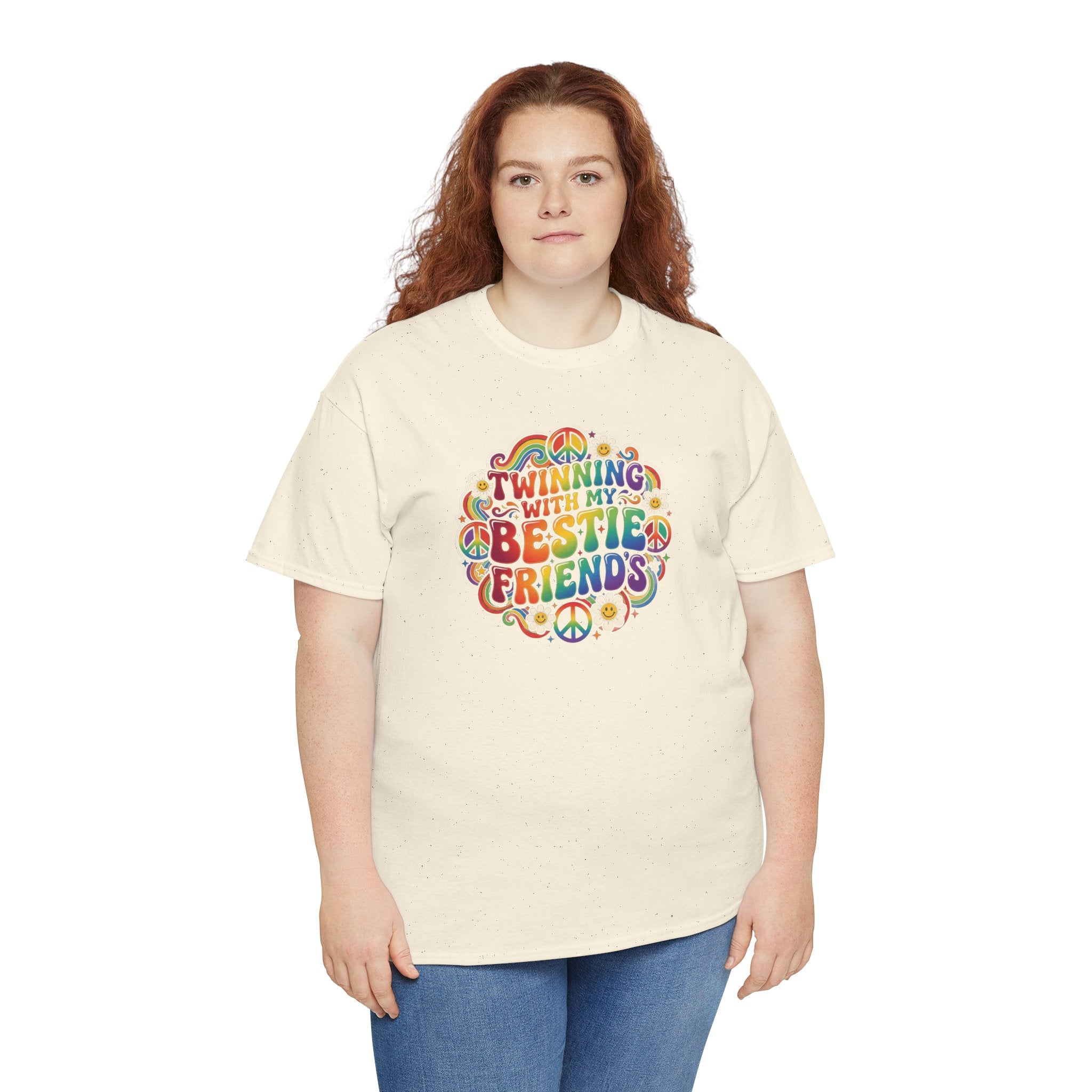 Twinning With My Bestie Friends tee | Rainbow Retro Peace Sign design