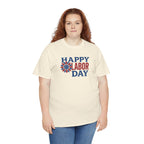 Happy Labor Day T-Shirt | Patriotic Floral Sunburst, Red Blue Holiday Tee
