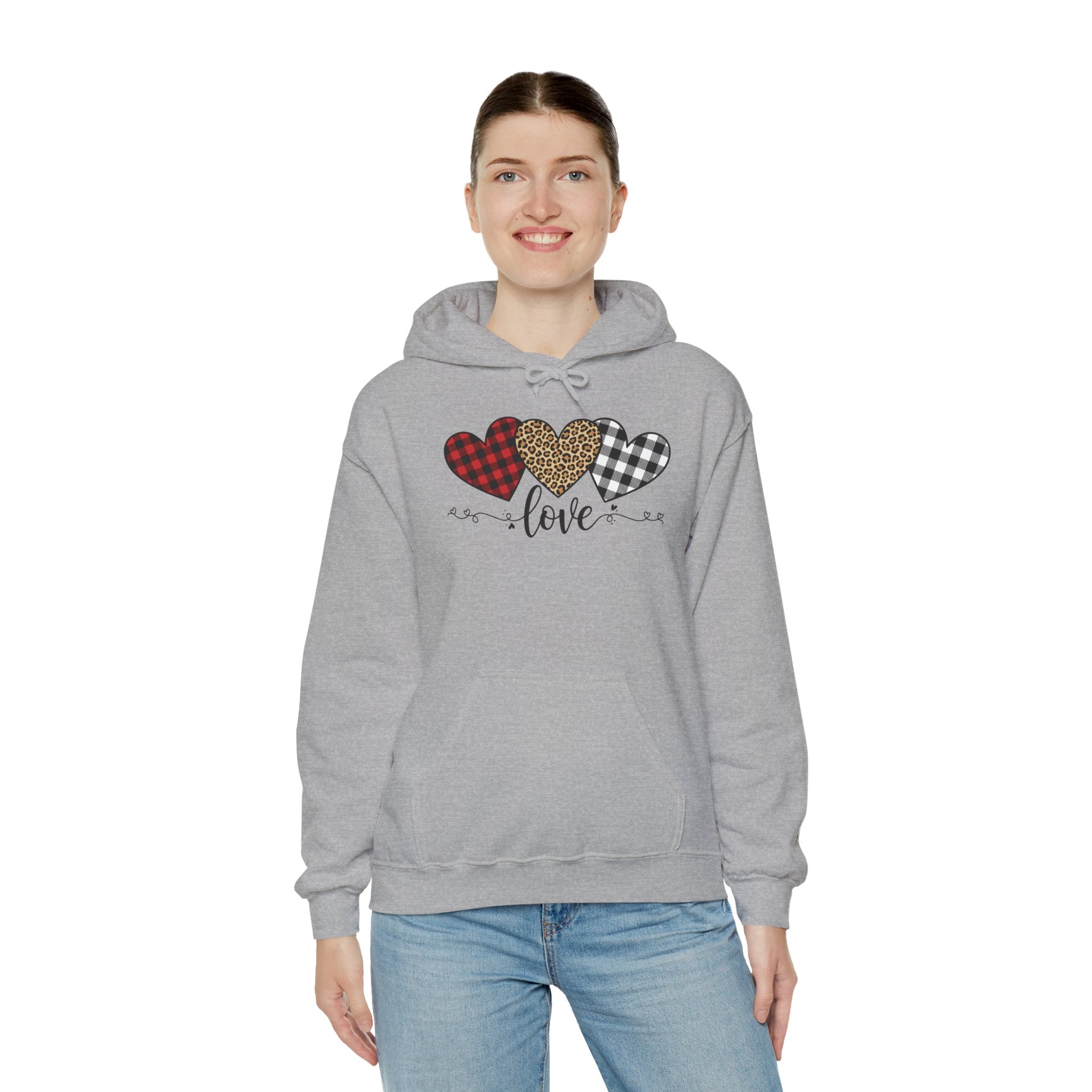 Valentine's Day Hoodie | Love Script Arrow with Plaid Leopard Heart