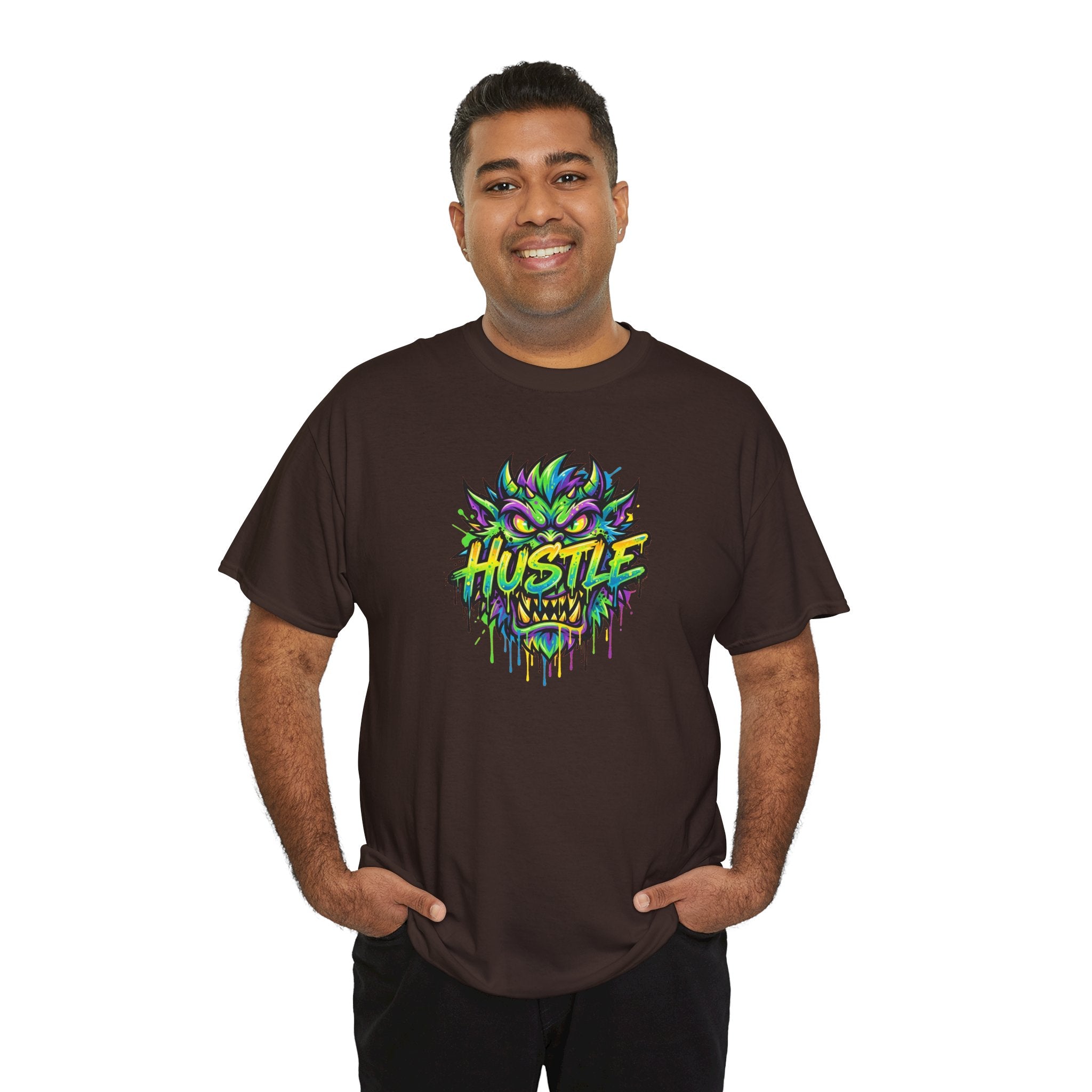 Neon Monster Face Hustle Tee | Graphic T-Shirt, Streetwear Drip