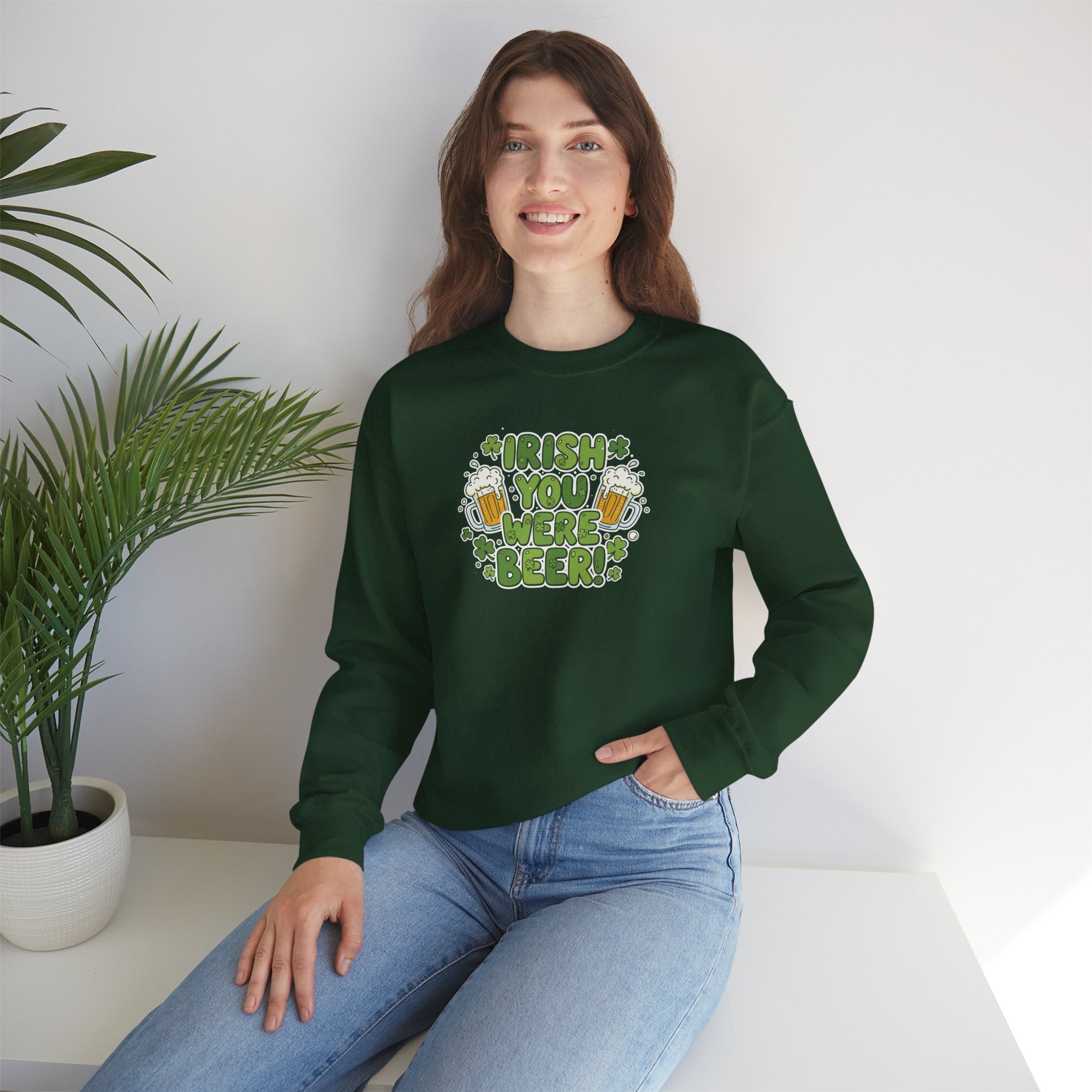 Irish You Were Beer sweatshirt | St. Patrick's Day shamrock beer design